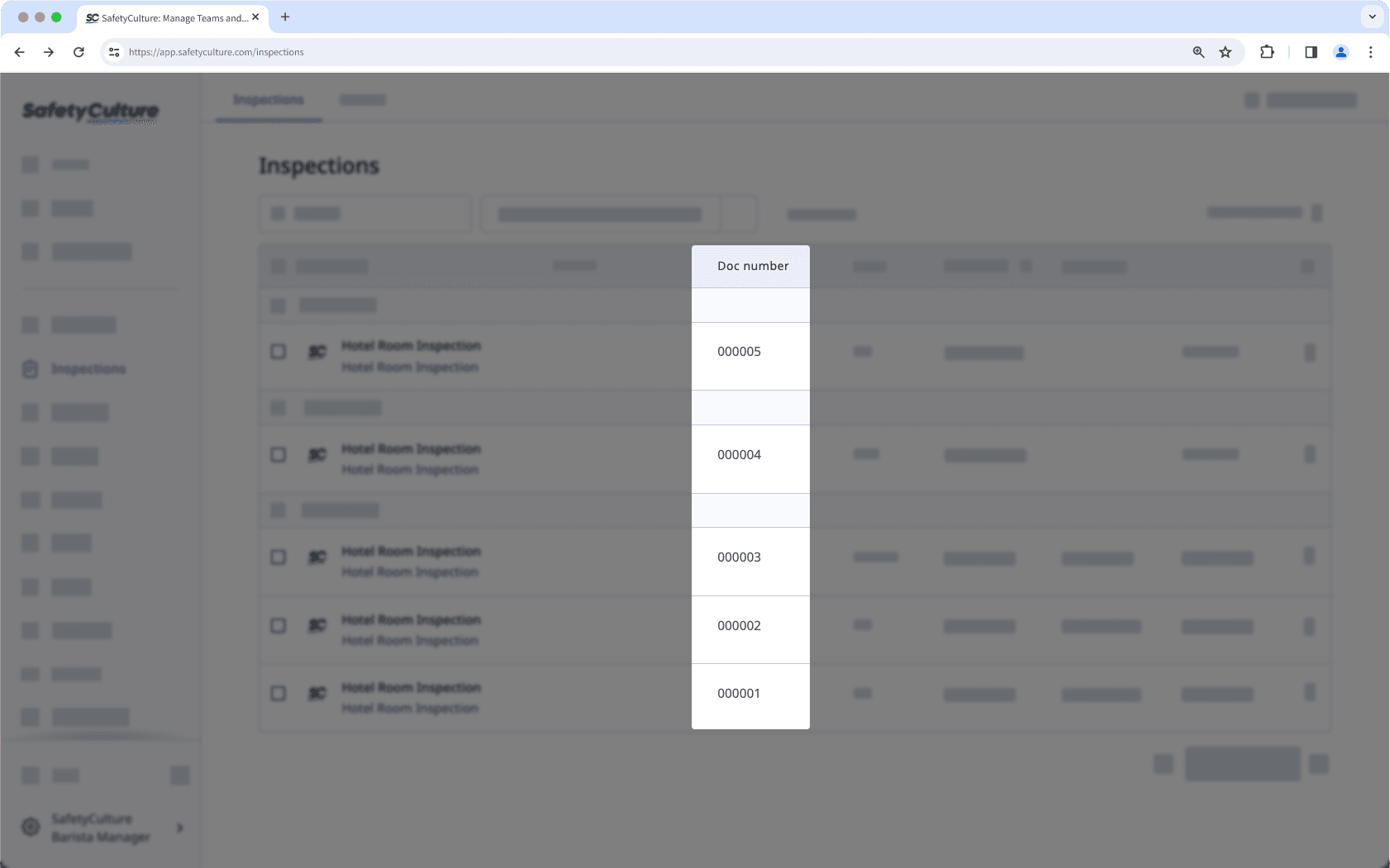 Realice fácilmente un seguimiento de las inspecciones y véalas en la lista con numeración de documentos a través de la aplicación web.