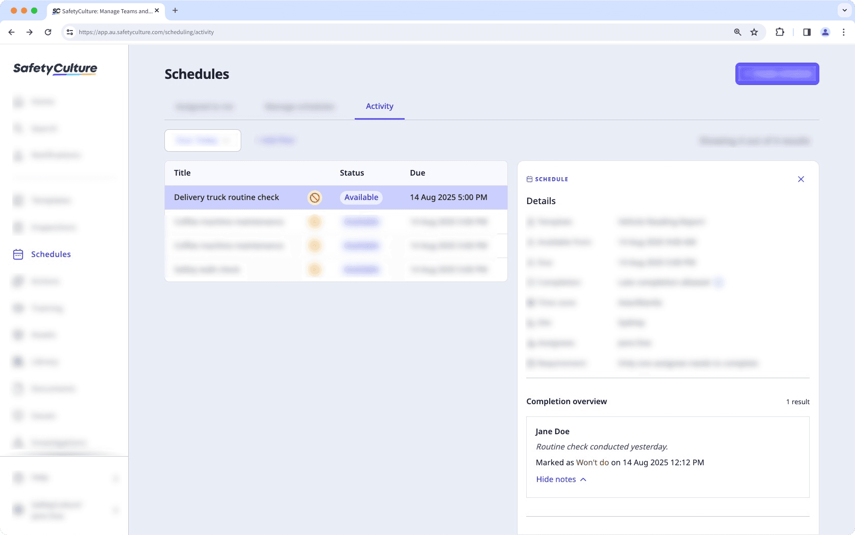 Affichez la raison pour « Ne sera pas fait » dans la nouvelle interface via l'application Web.