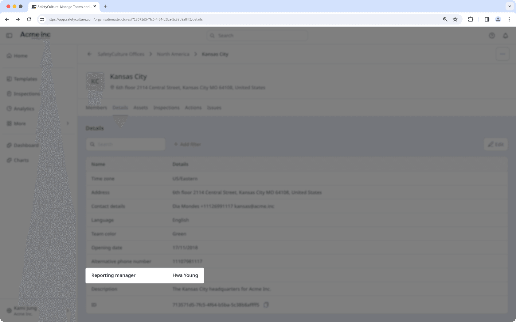 A site profile with the User organization field type.