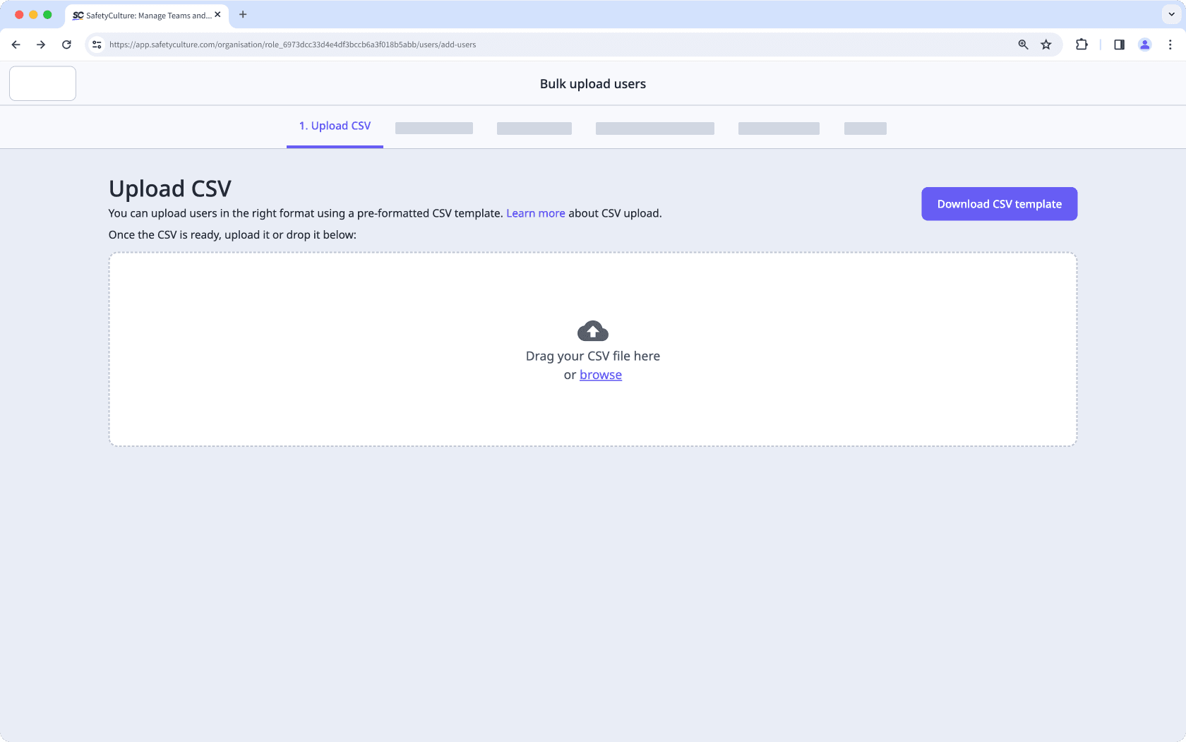 Download the add user CSV template via the web app.