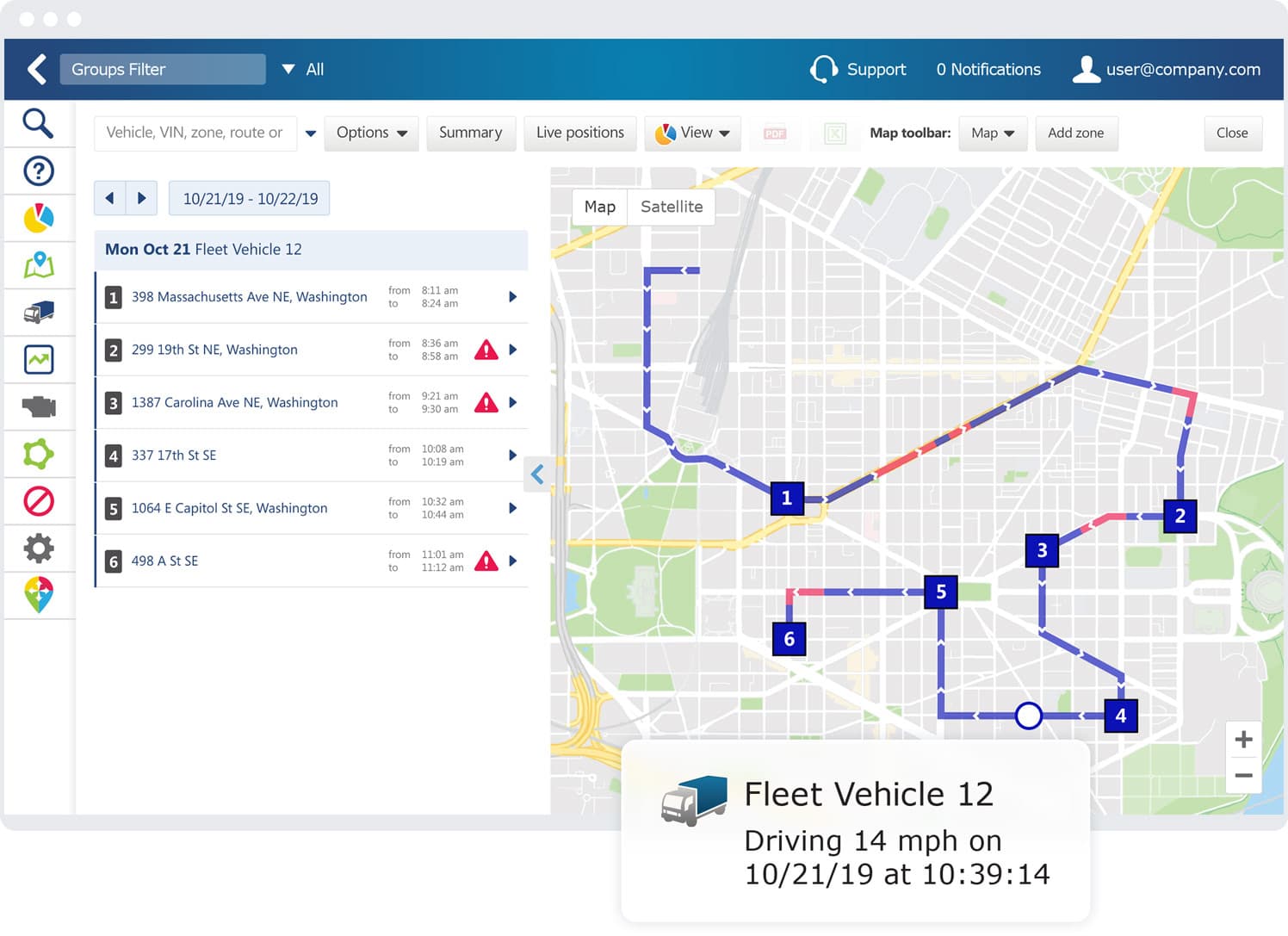 Un ejemplo del software de gestión de flotas de Geotab.