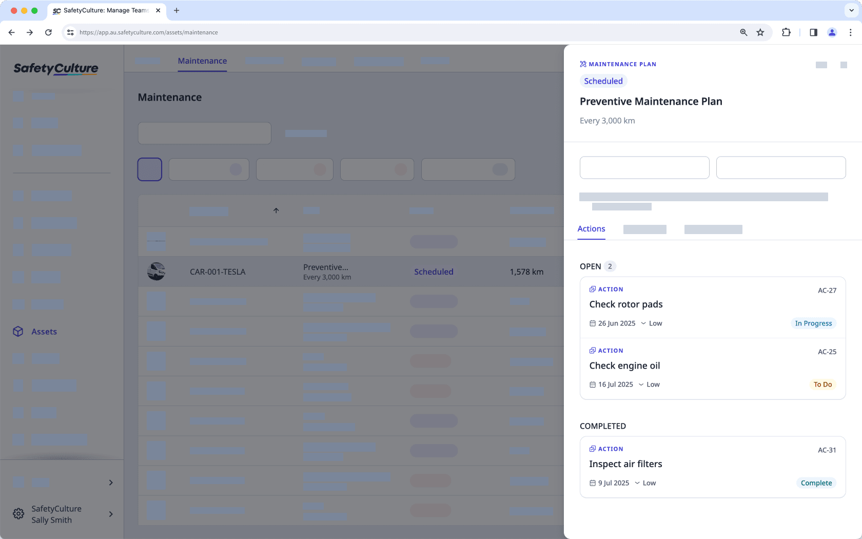 Affichez une action dans un plan de maintenance via l'application Web.