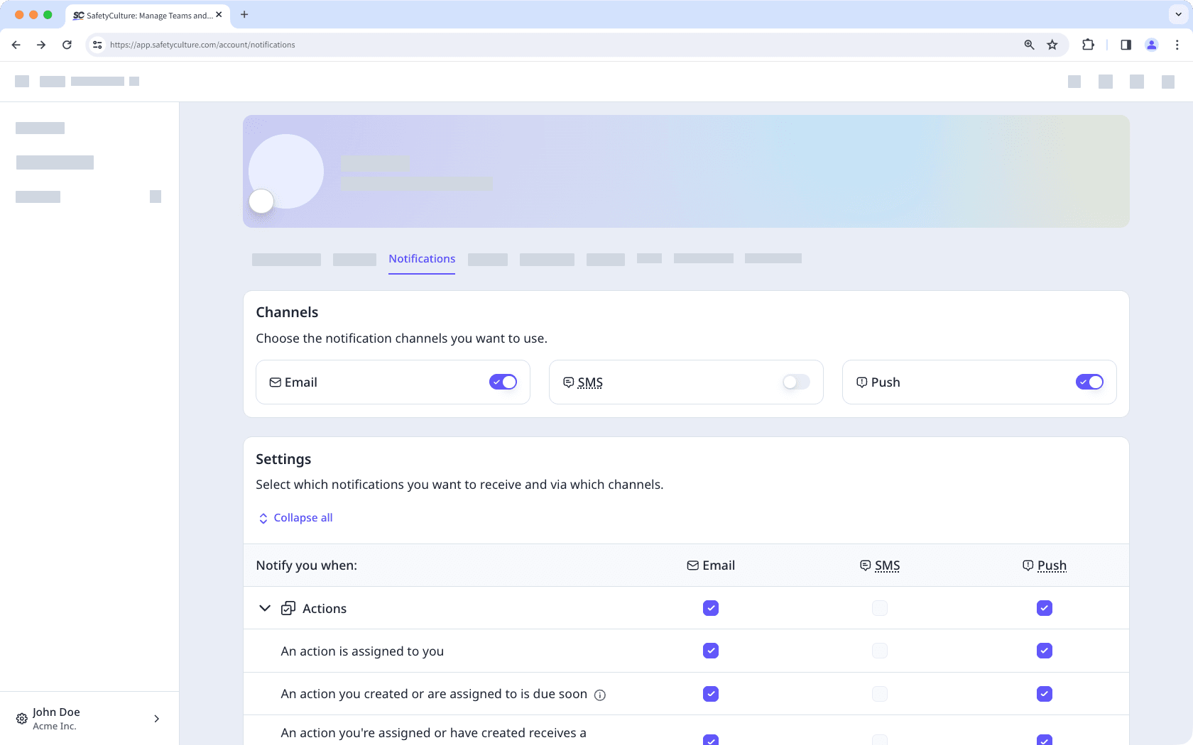 La page du profil de l'utilisateur affichant l'option permettant de modifier les paramètres de notification.