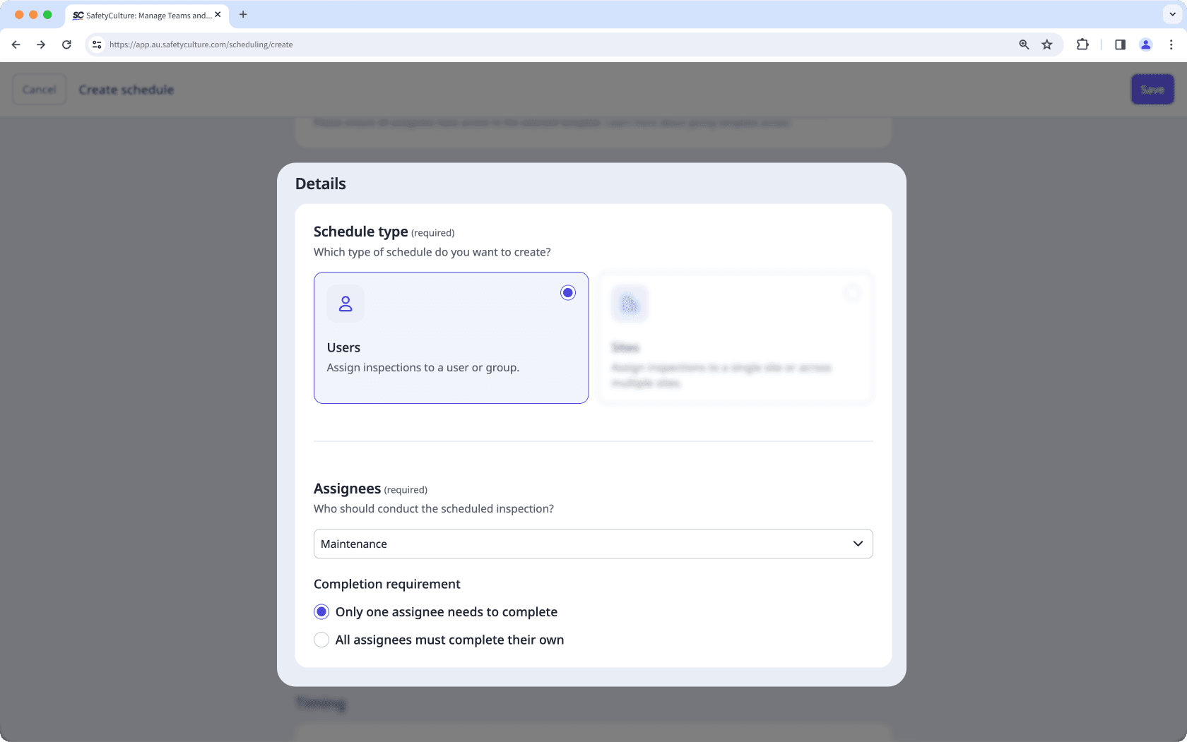 User as the schedule type in the new Schedules experience on the web app.