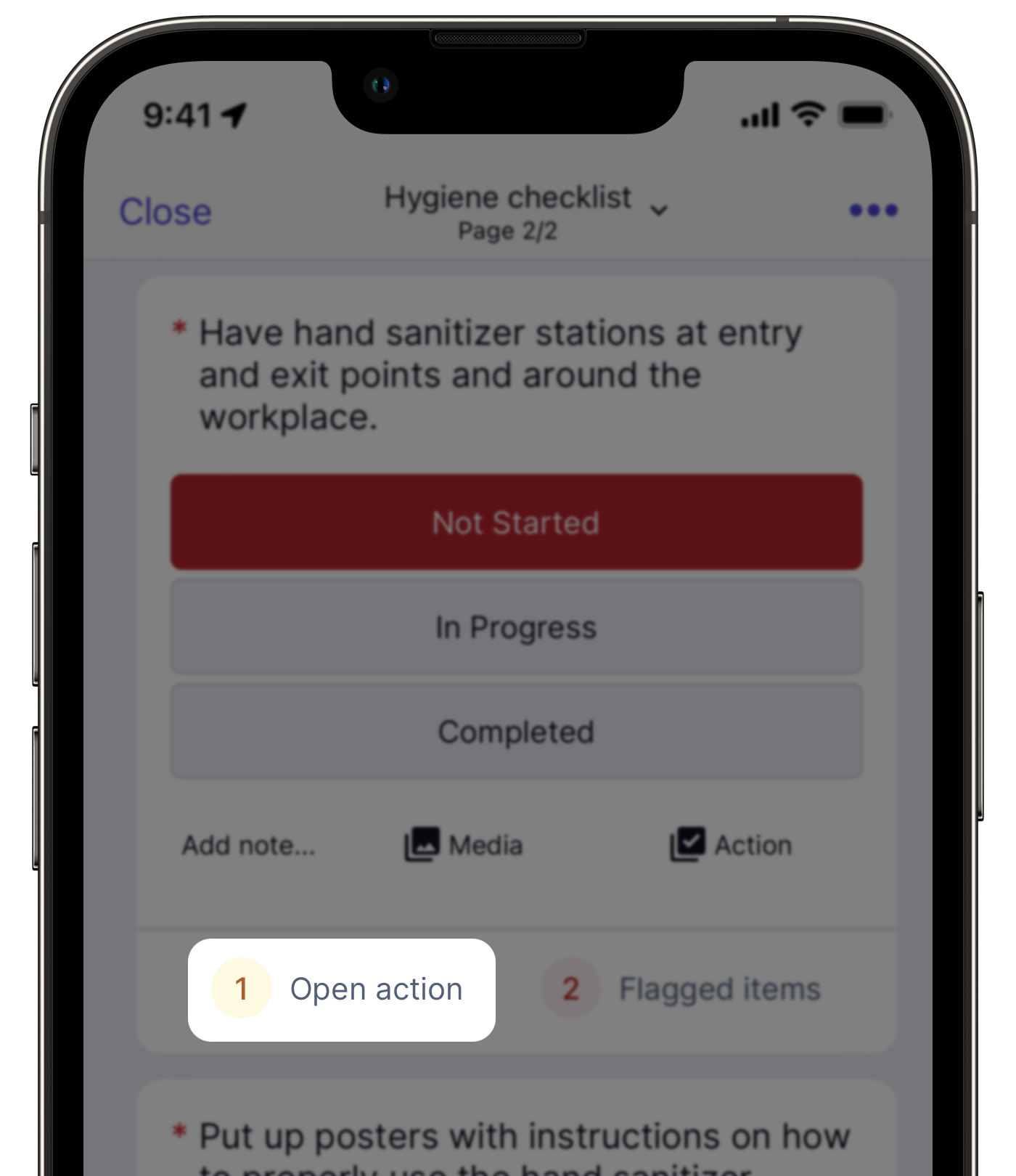 View open actions related to an inspection question via the mobile app.