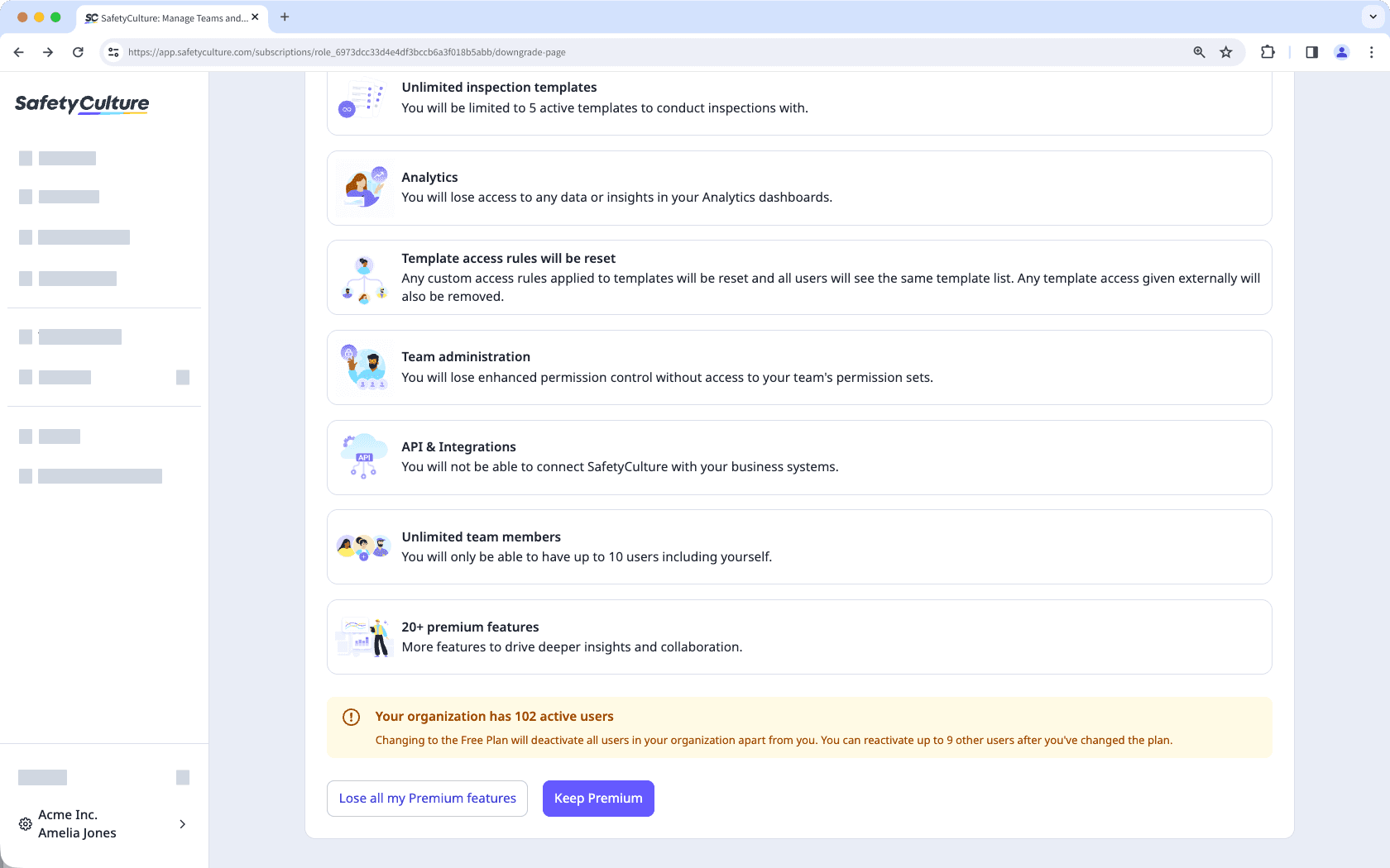 Cambie al Plan Gratuito a través de la aplicación web.