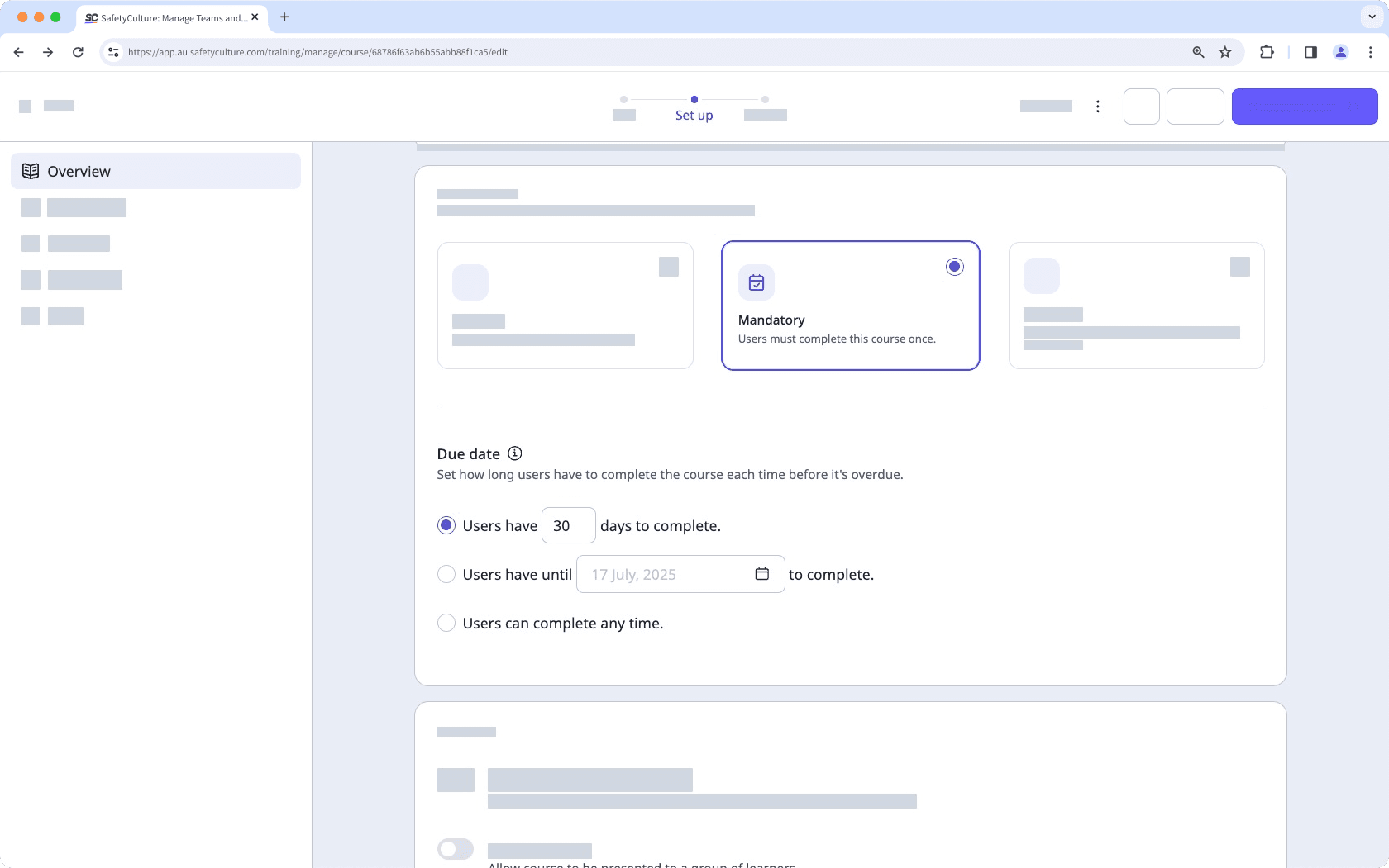 Adjust mandatory course settings via the web app.
