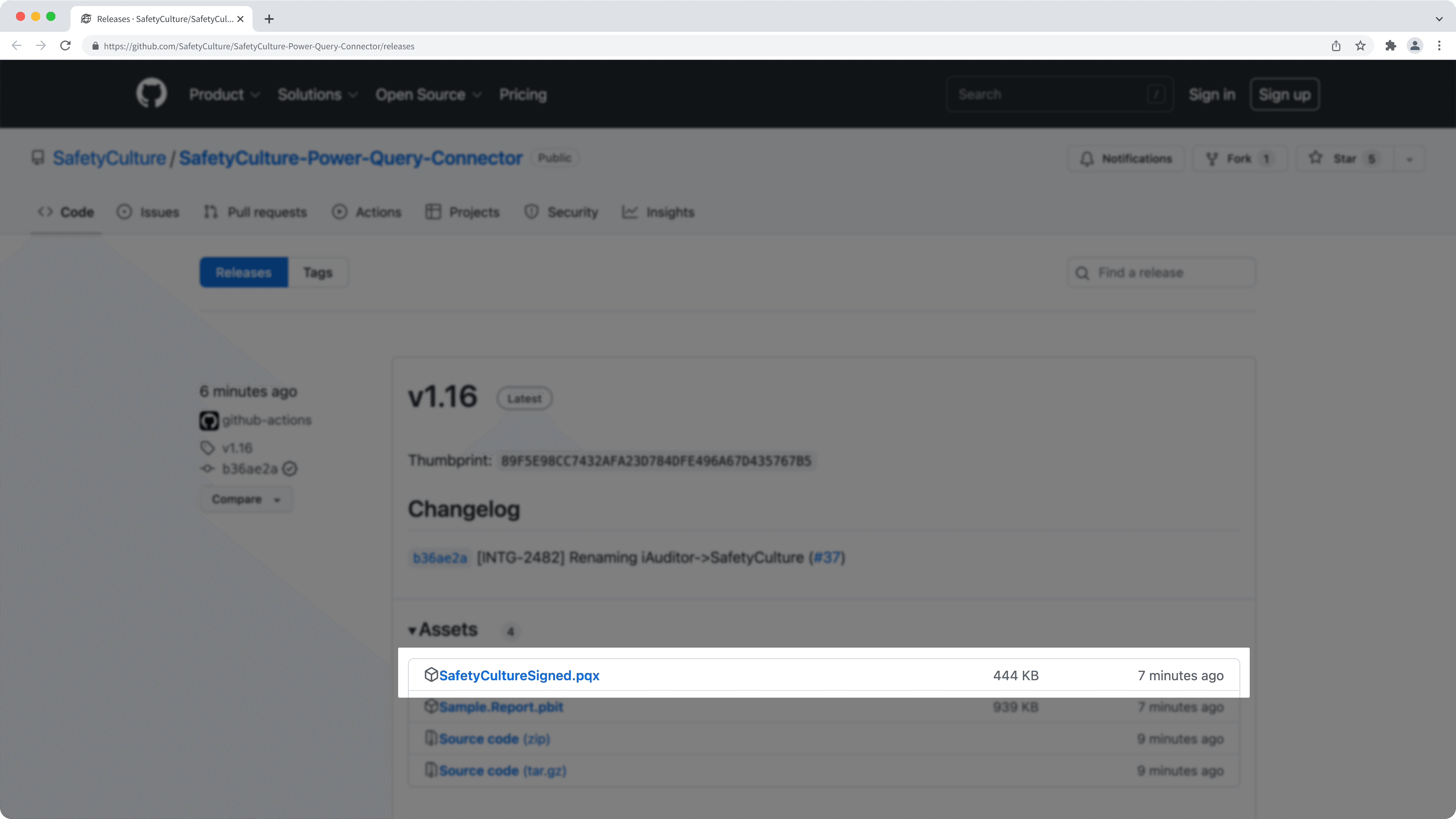 Die Freigabe-Datei für den SafetyCulture Power BI Connector herunterladen.