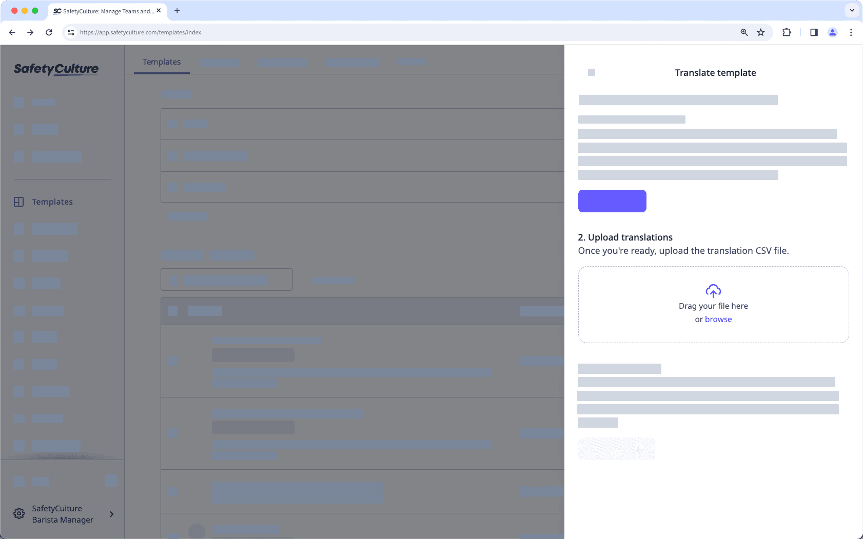 Suba traducciones para sus plantillas a través de la aplicación web.