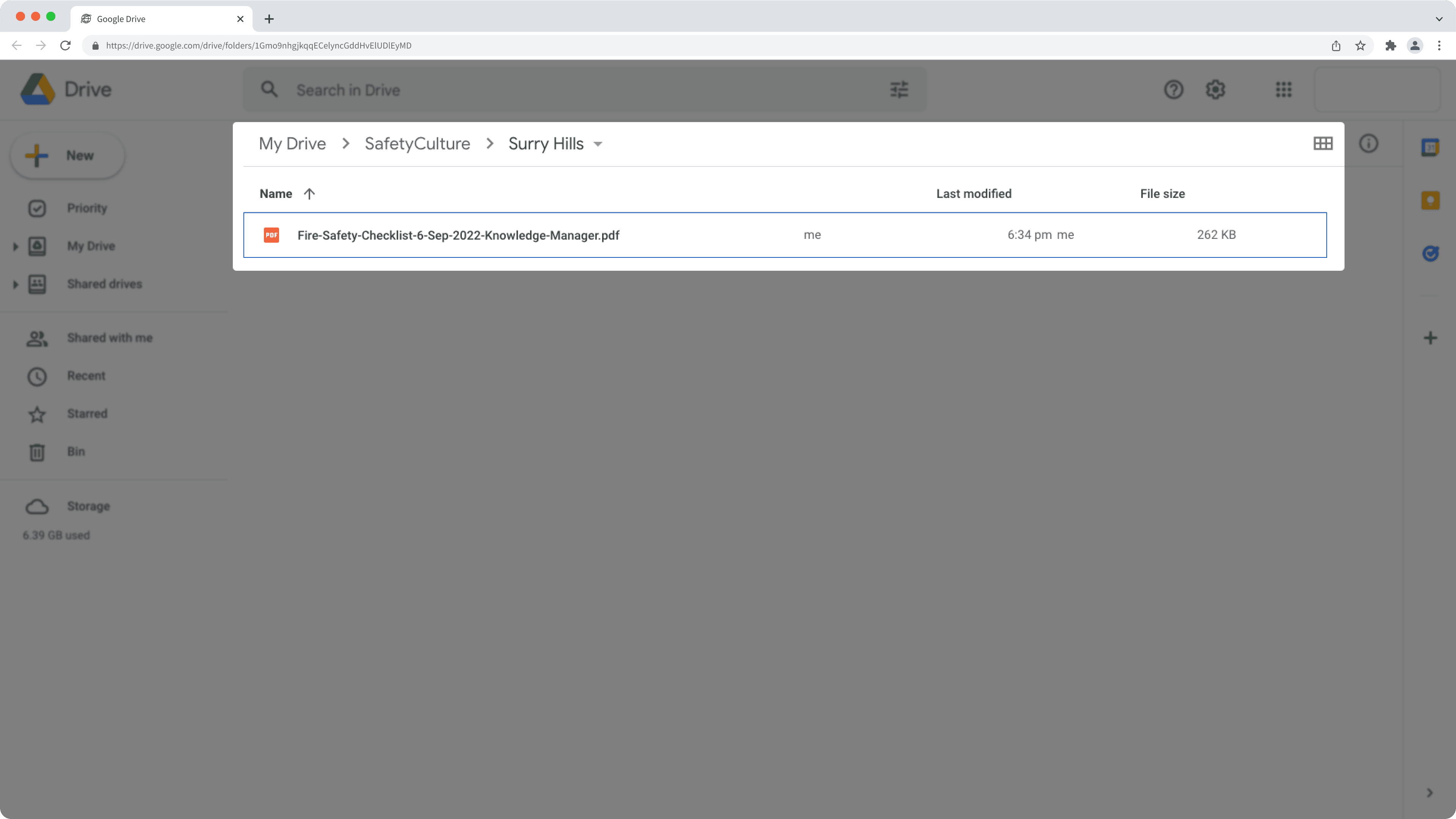 Un rapport d'inspection dans Google Drive.