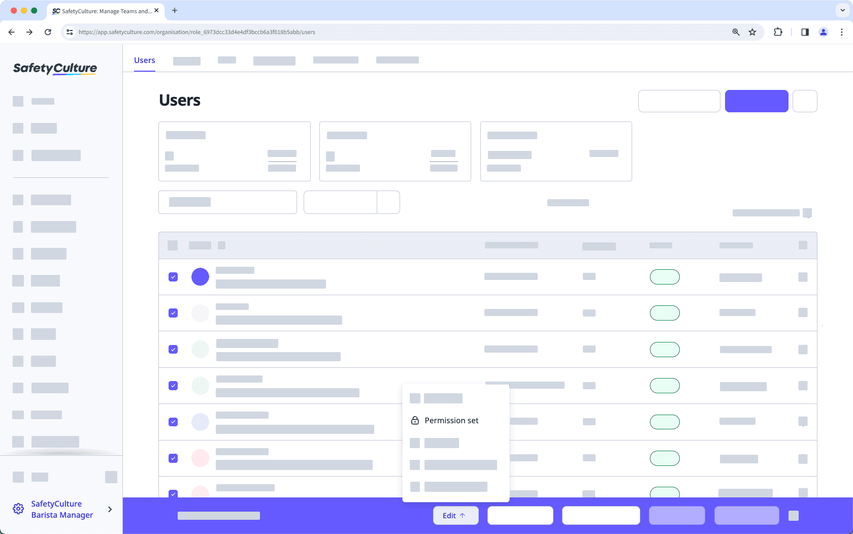 Cambiar los conjuntos de permisos de los usuarios en masa a través de la aplicación web.