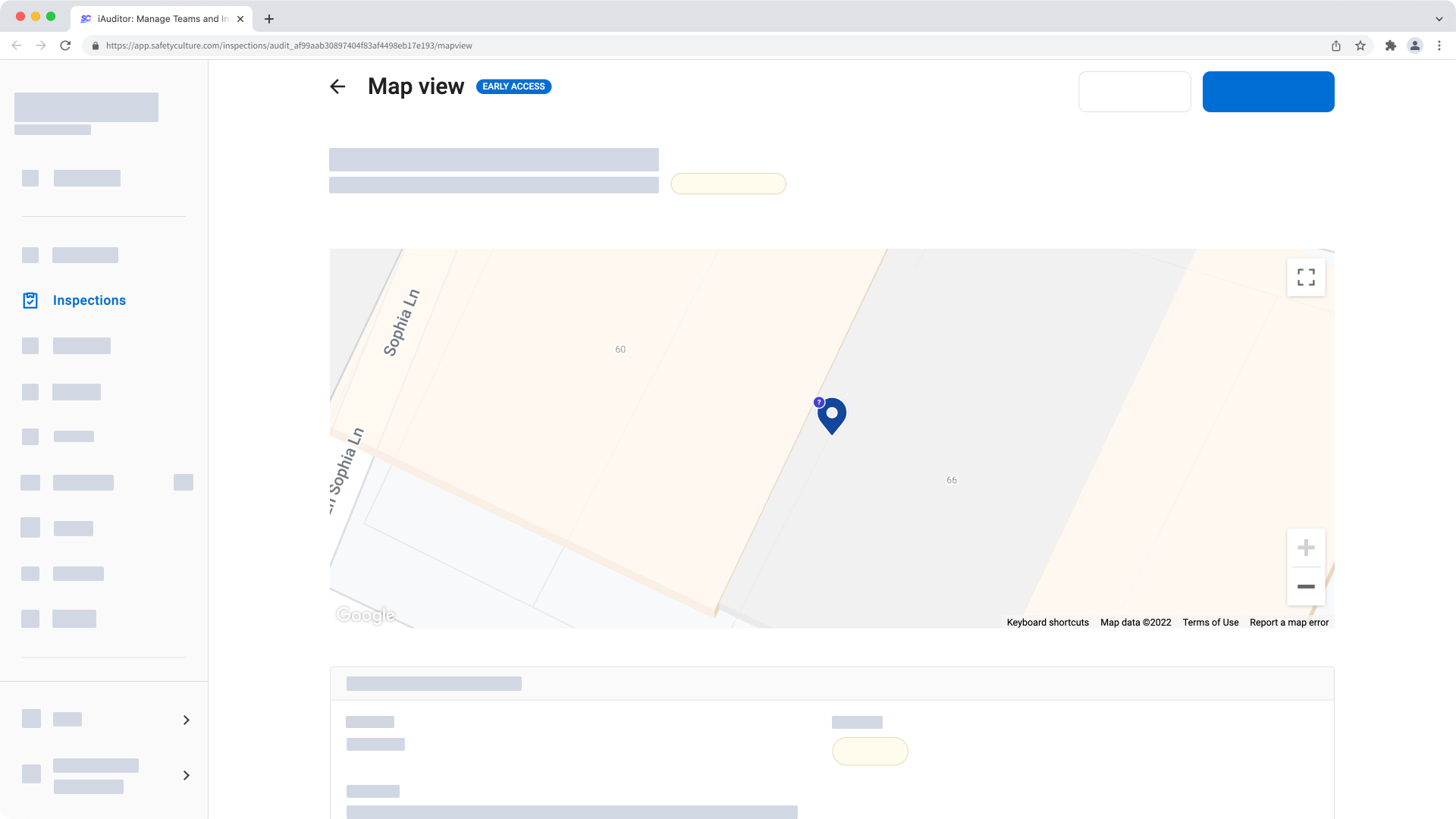 Ver la ubicación de respuesta de una inspección como un marcador en un mapa a través de la aplicación web.