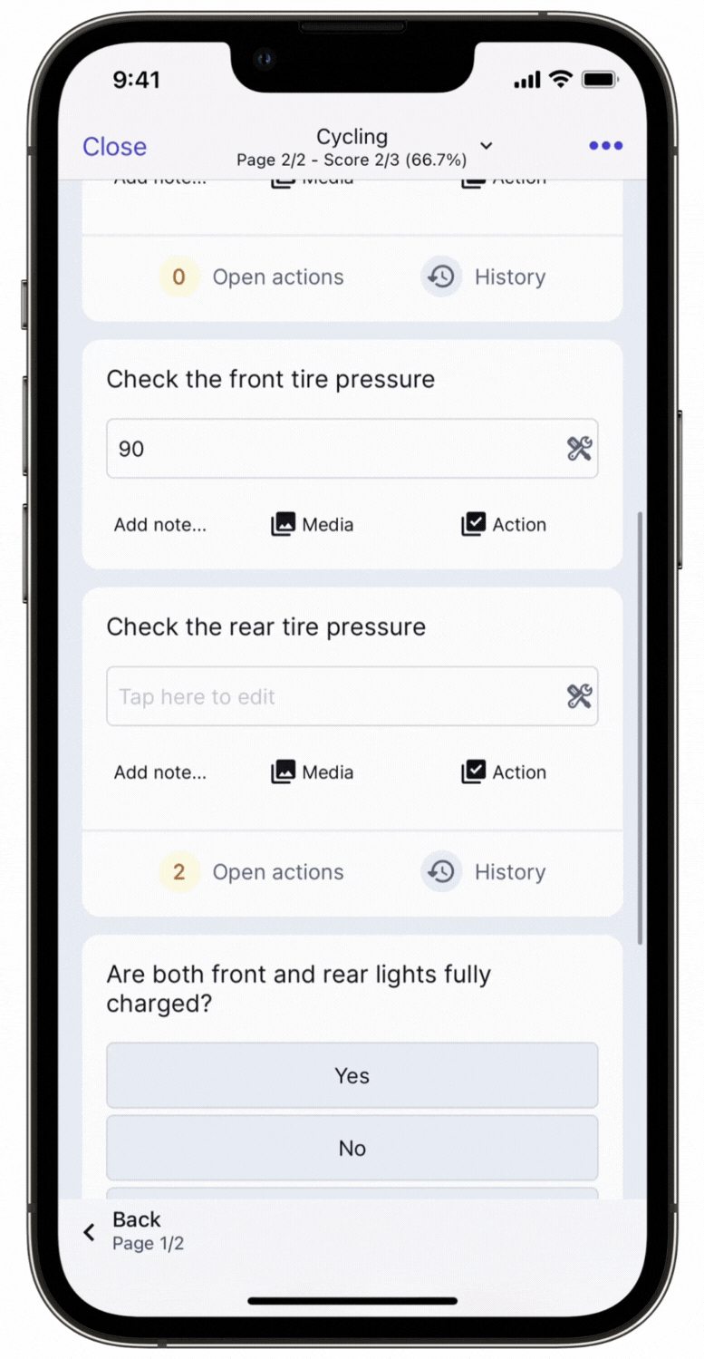 Link open actions in inspections via the mobile app.