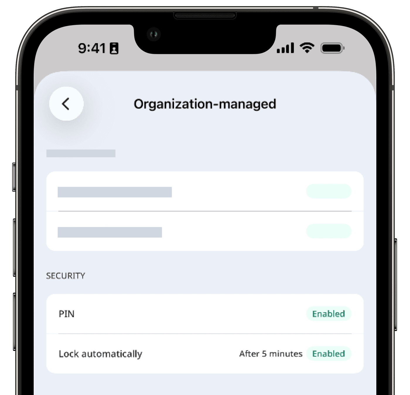 Über die mobile App können Sie prüfen, ob die PIN-Einstellung für Ihre Organisation aktiviert oder deaktiviert ist.