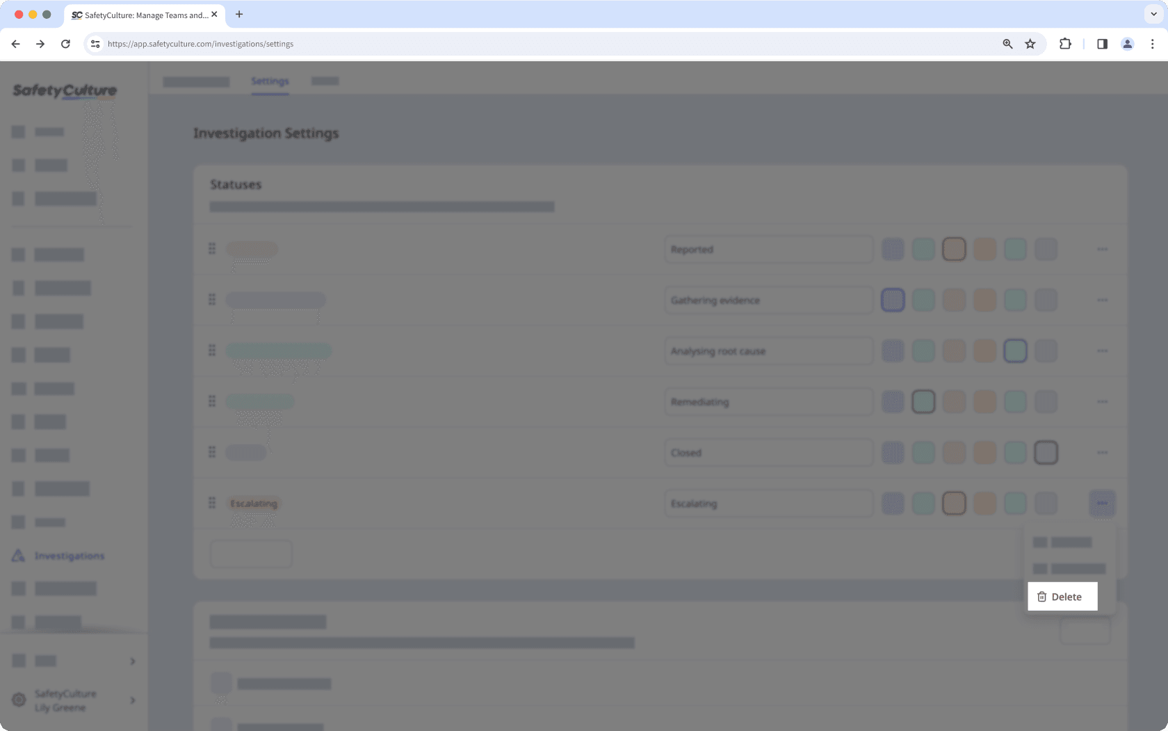 Elimine un estado personalizado de investigación a través de la aplicación web.
