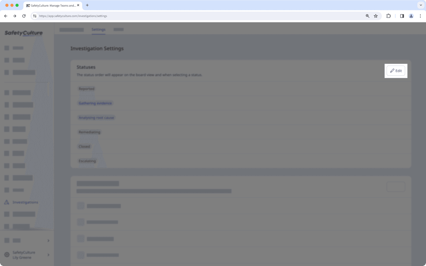 Edite un estado personalizado de investigación a través de la aplicación web.