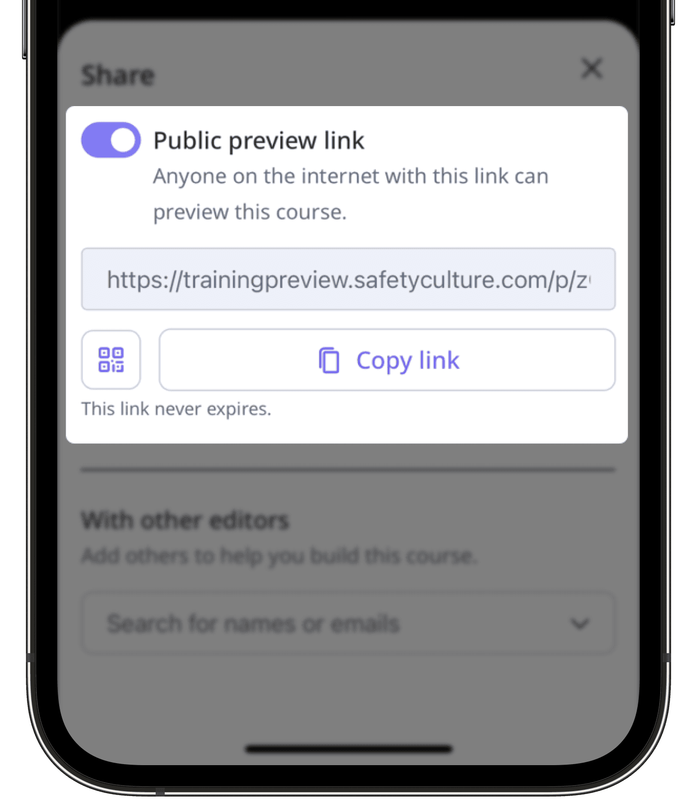 Share a course public preview link via the mobile app.