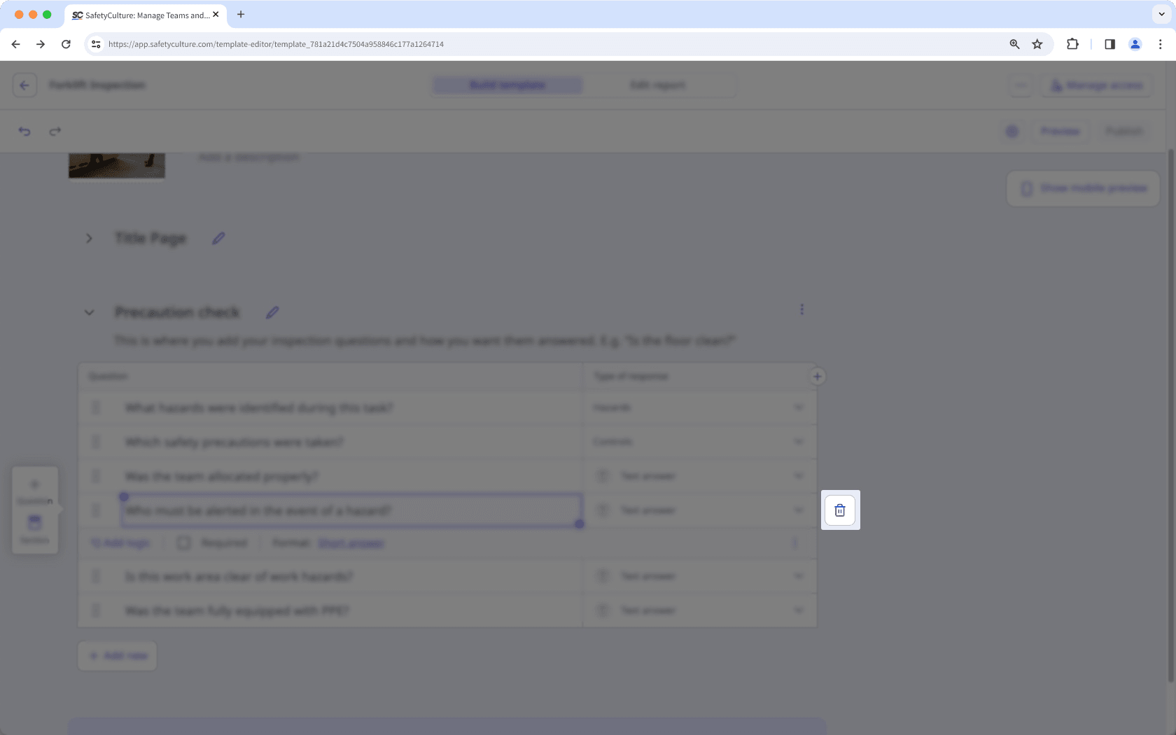 Supprimer une question dans un modèle à partir de l'application portable.