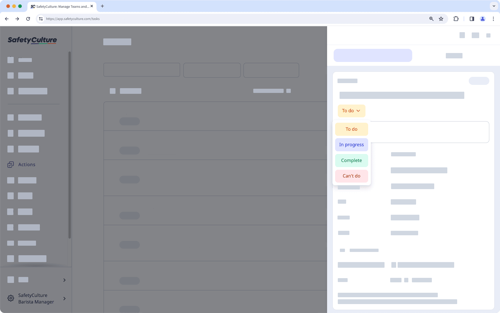 Move an action to a status on the web app.