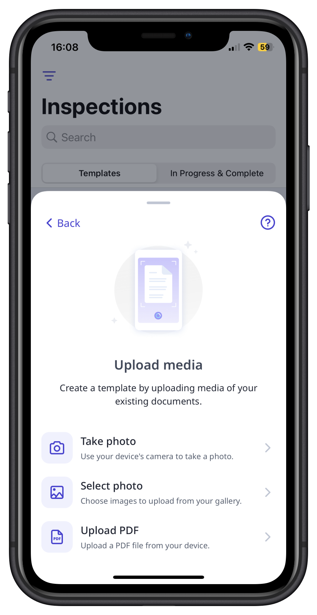 Create a template on the mobile app by uploading media.