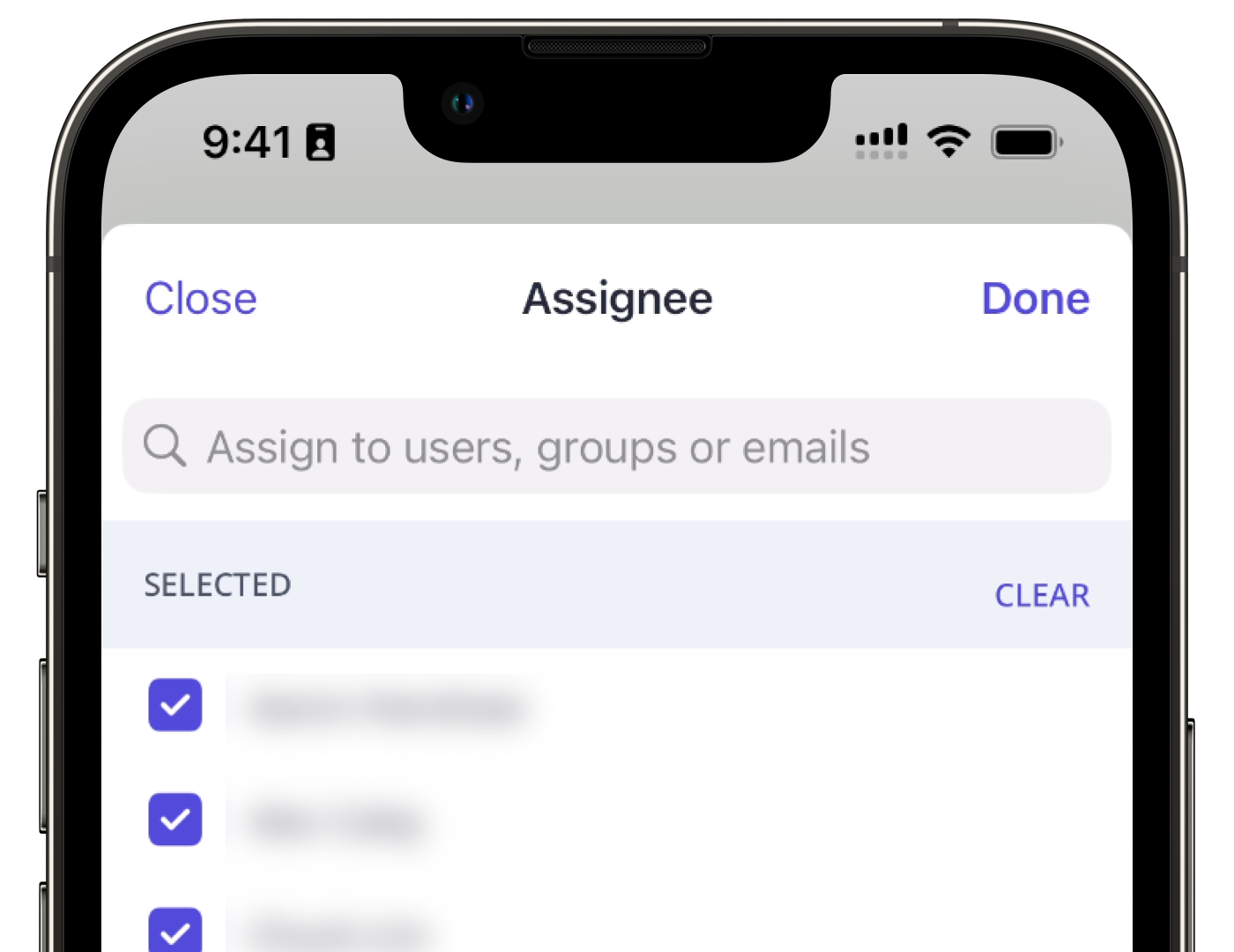 Assign an action to assignees via the mobile app.