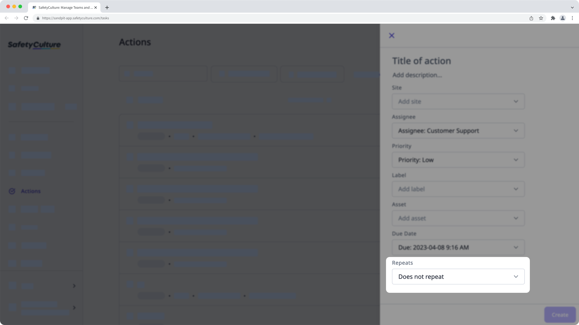 Create a recurring action via the web app.