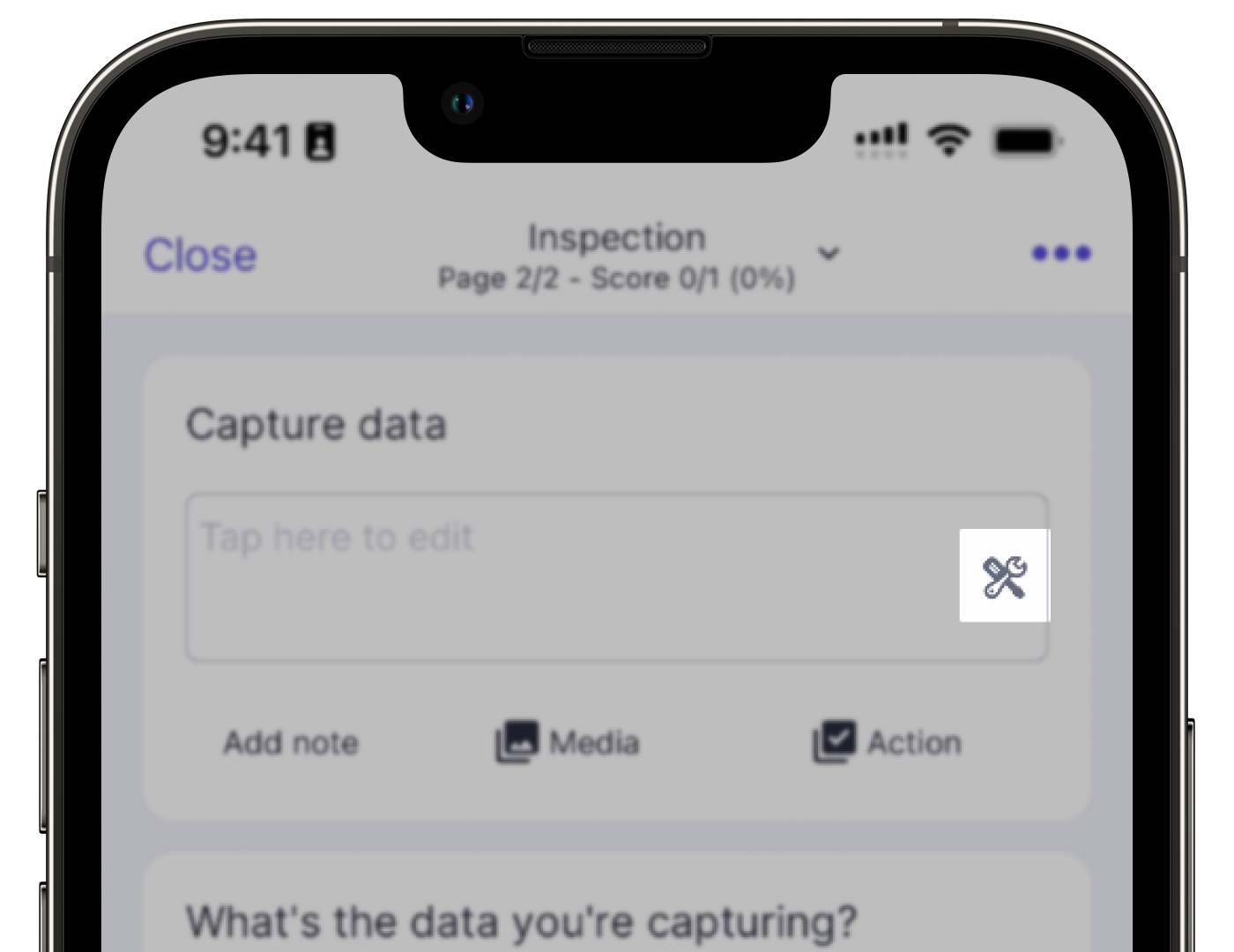 Affichez les options de capture de données disponibles dans les inspections sur l'application portable.