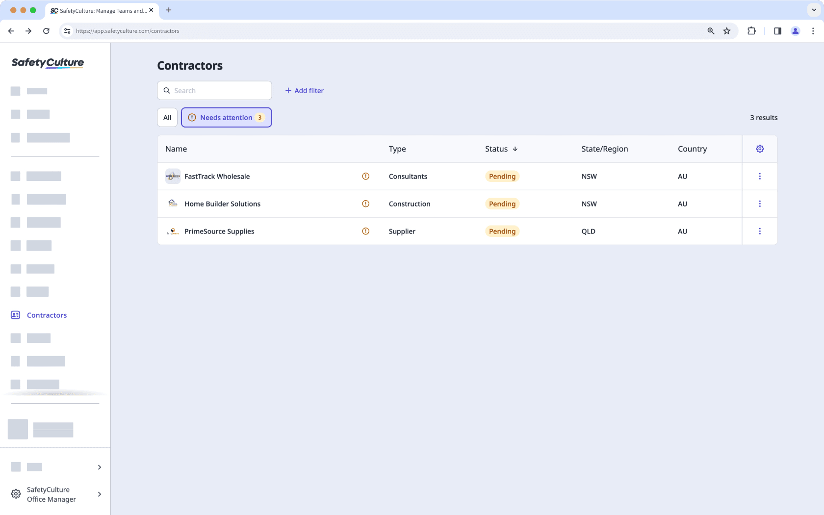 Filter companies that needs attention via the web app.