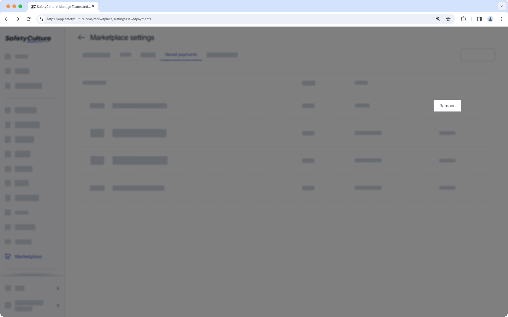 Elimine una tarjeta de crédito en Marketplace a través de la aplicación web.