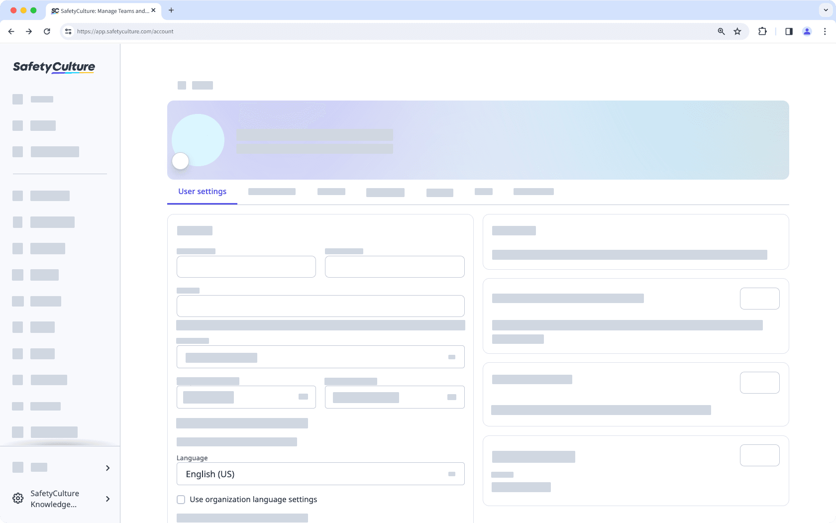 Update the language setting for a user profile via the web app.