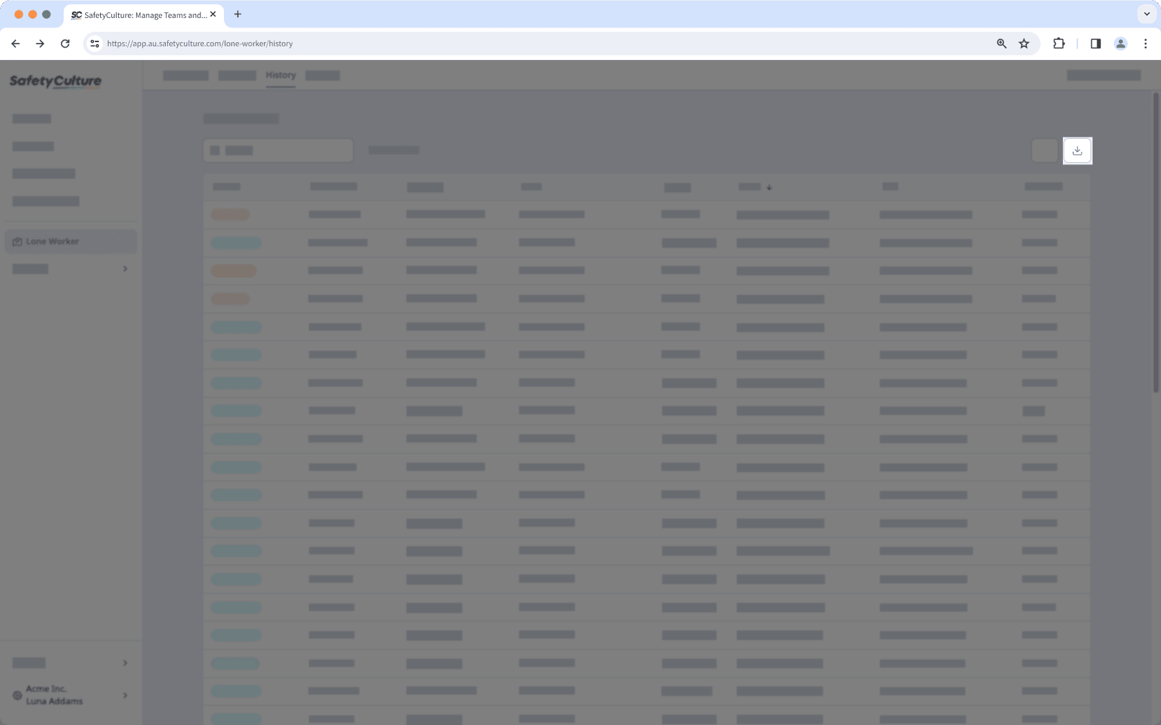 Download lone-work jobs as CSV via the web app.