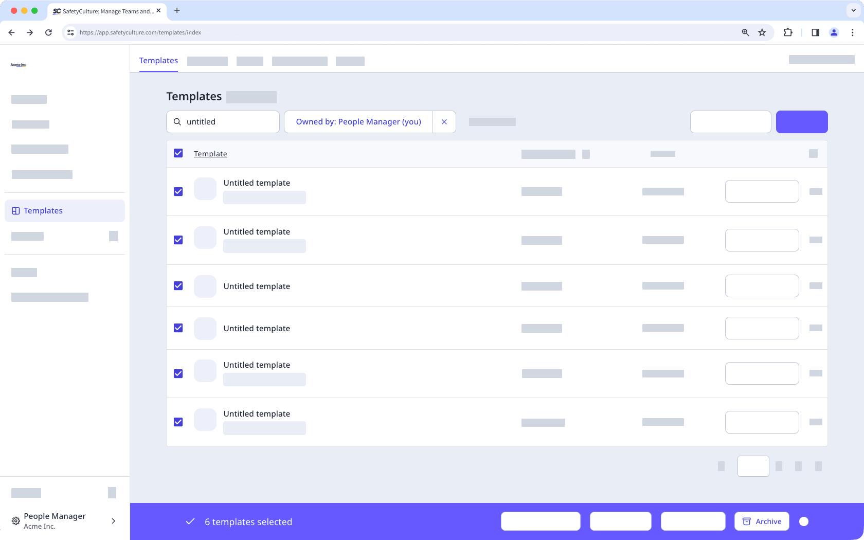 Vorlagen in großen Mengen über die Web-App archivieren.