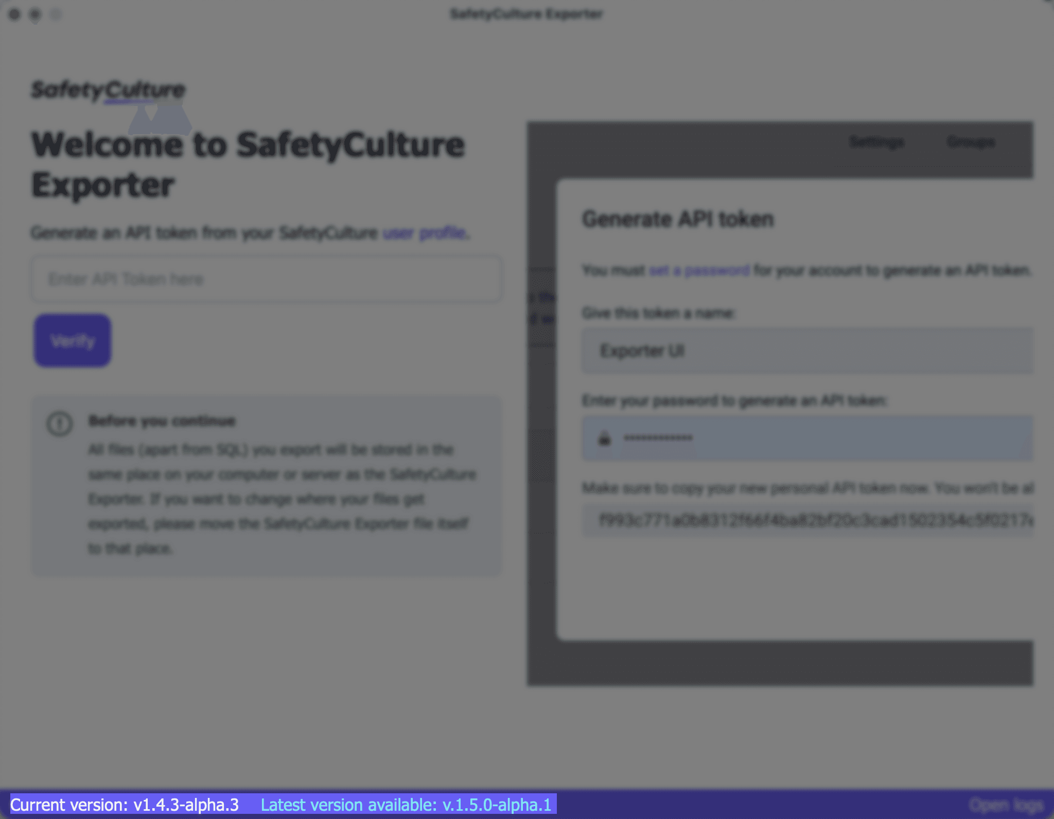 Die Version des SafetyCulture Exporters anzeigen.