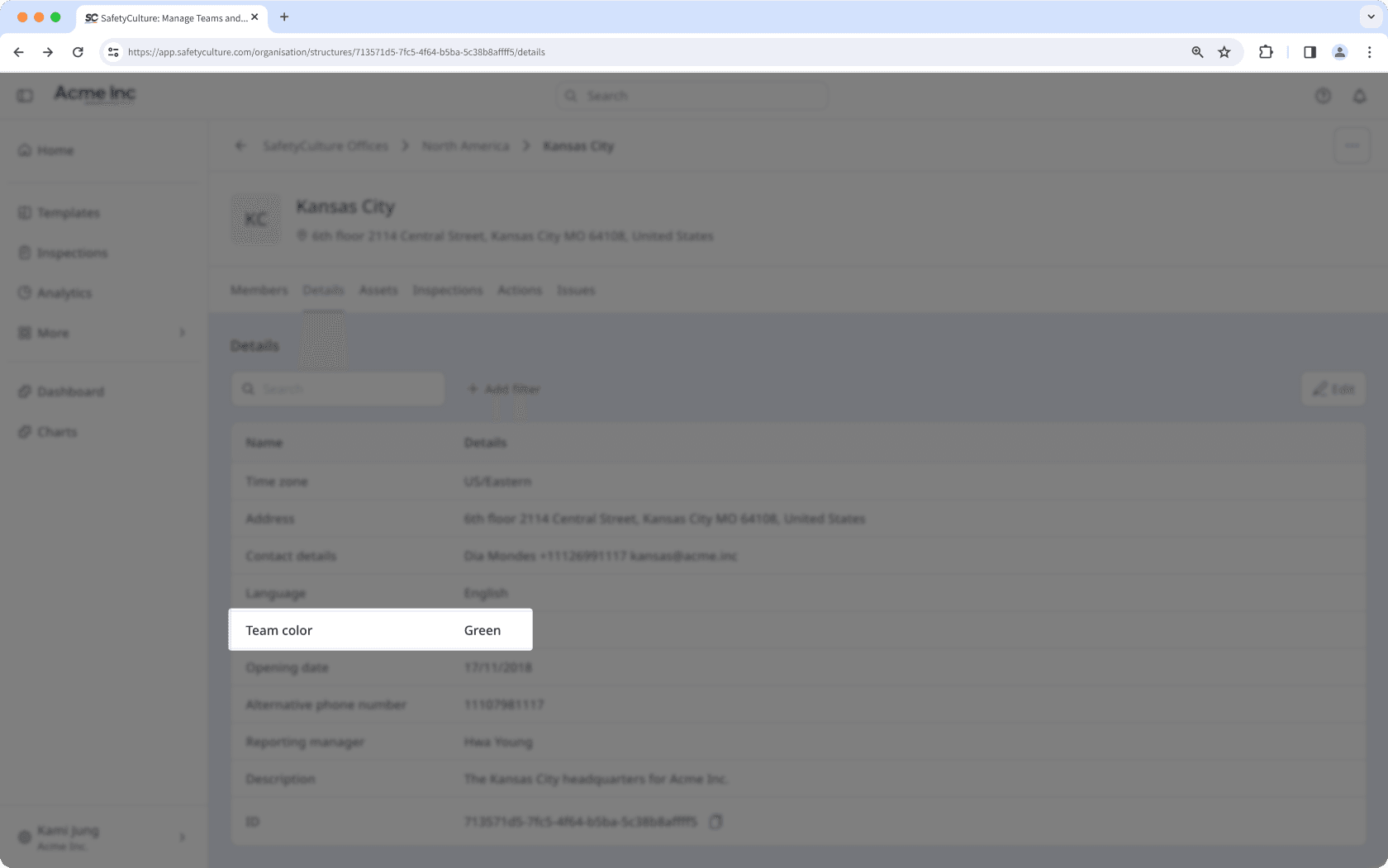 A site profile with the Single select organization field type.