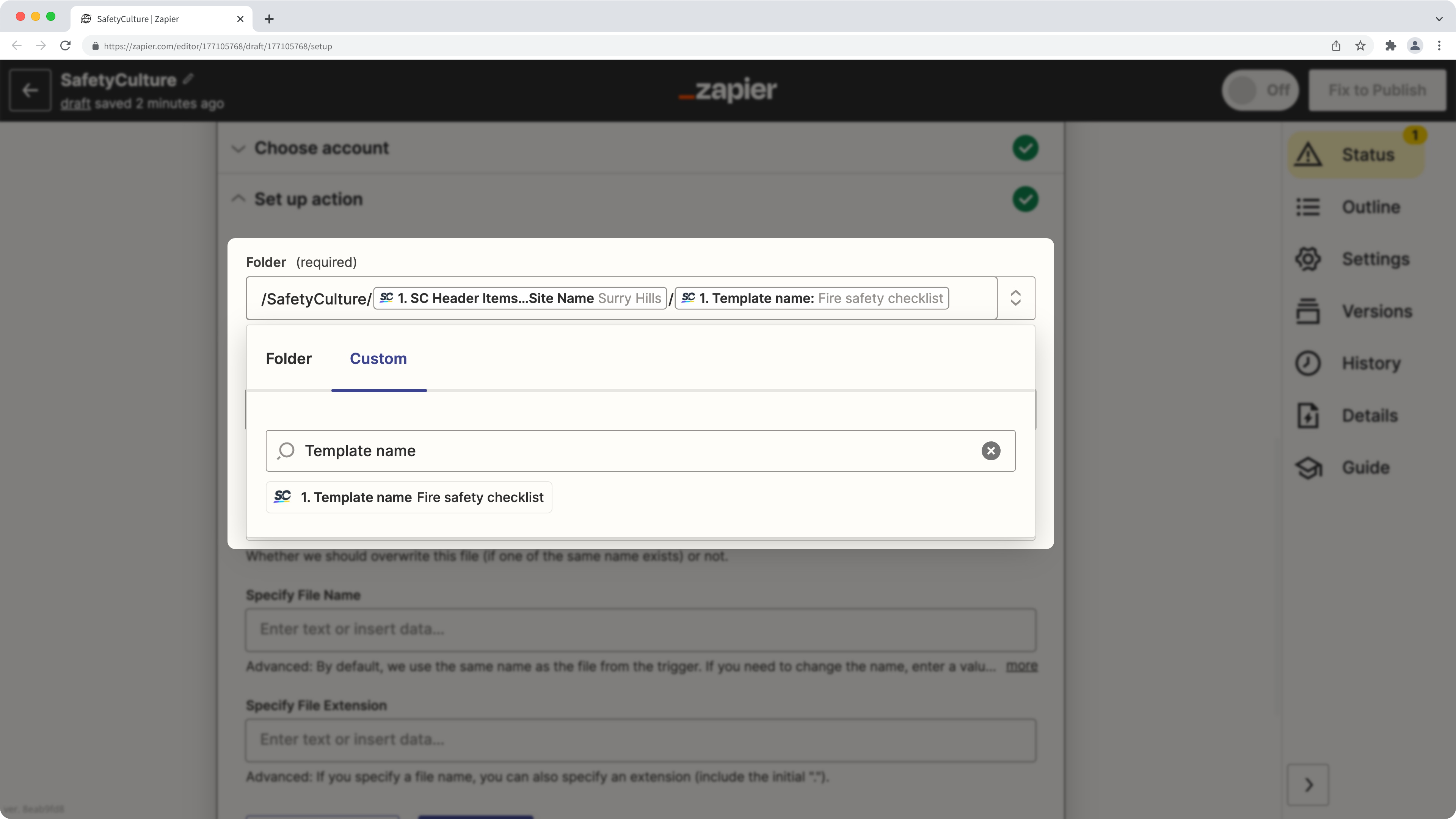 Importer des rapports d'inspection vers Dropbox via une intégration Zapier.