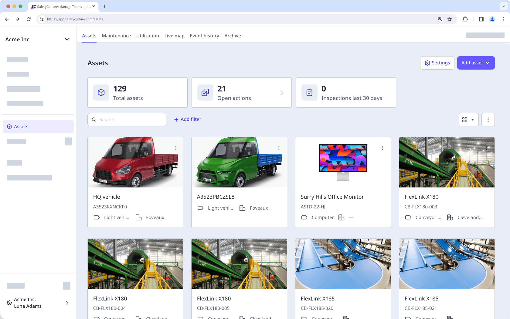 Vea Activos a través de la aplicación web.