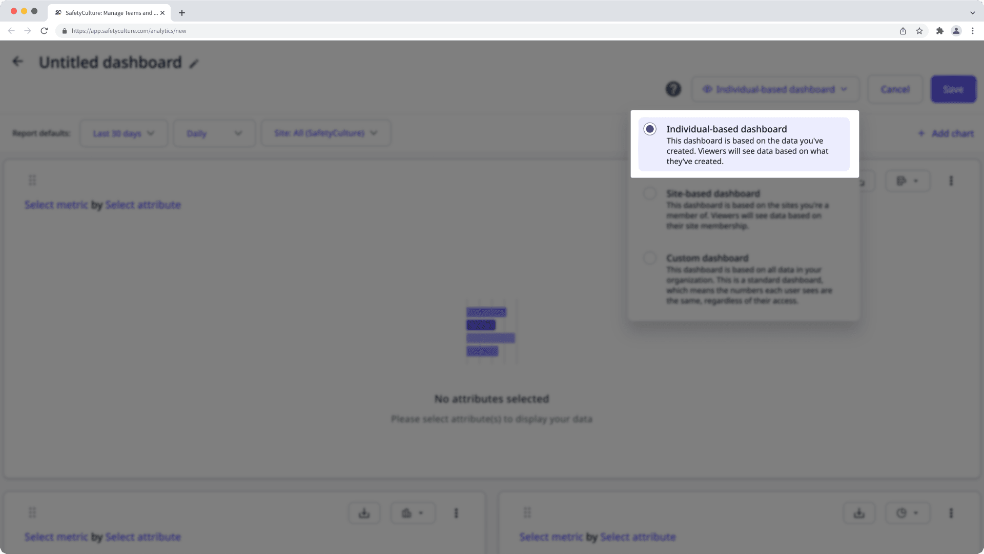 Un panel individual en la función de Estadísticas de la aplicación web.