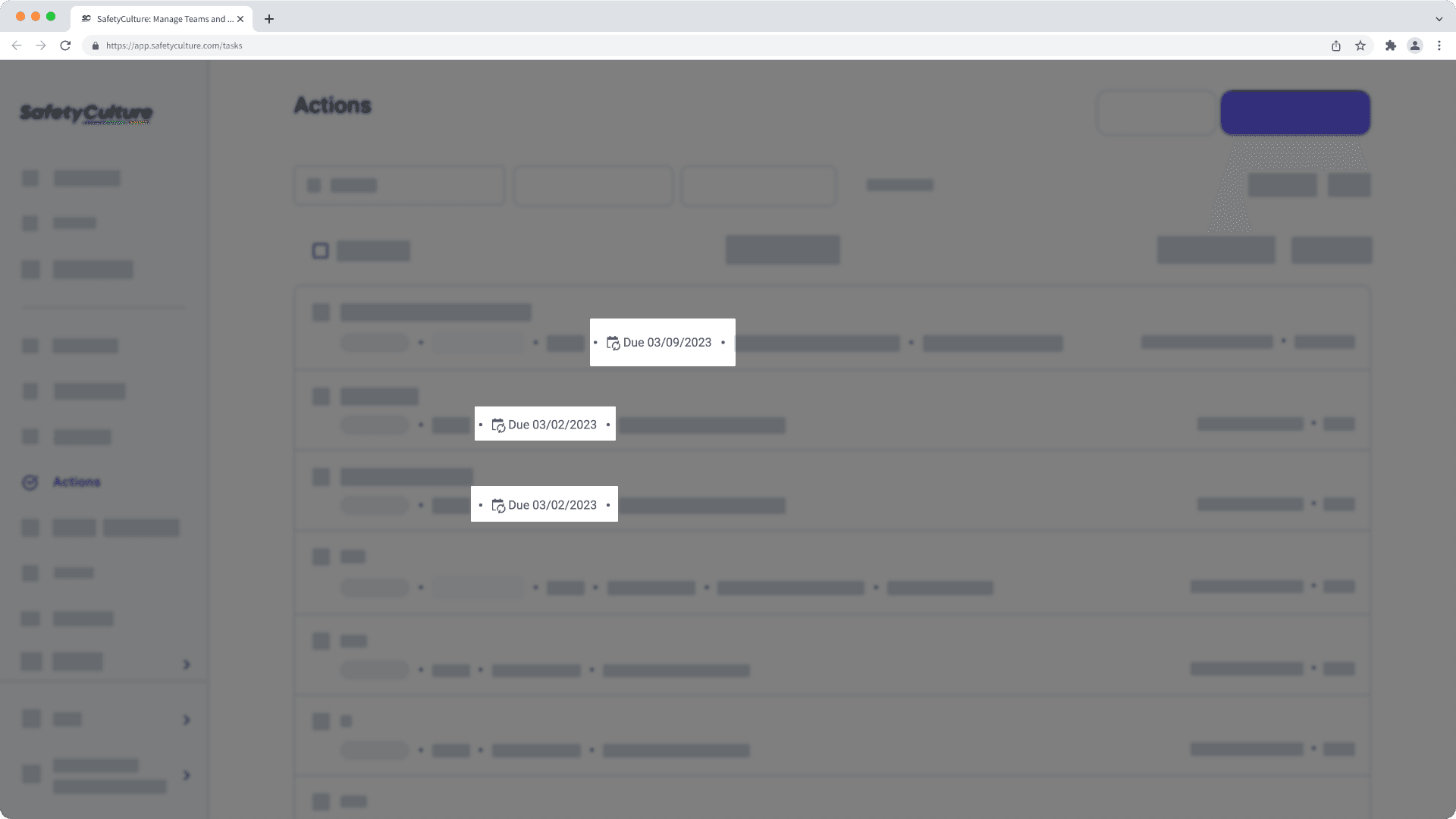 Recurring actions displayed on the actions page.
