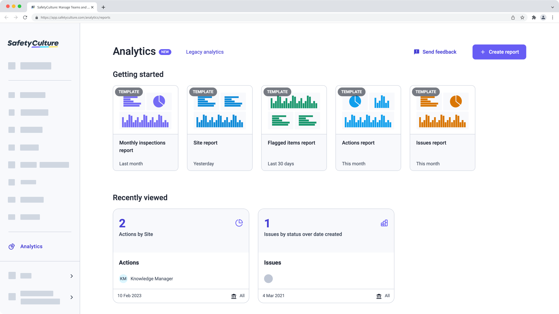New Analytics experience landing page on the web app.