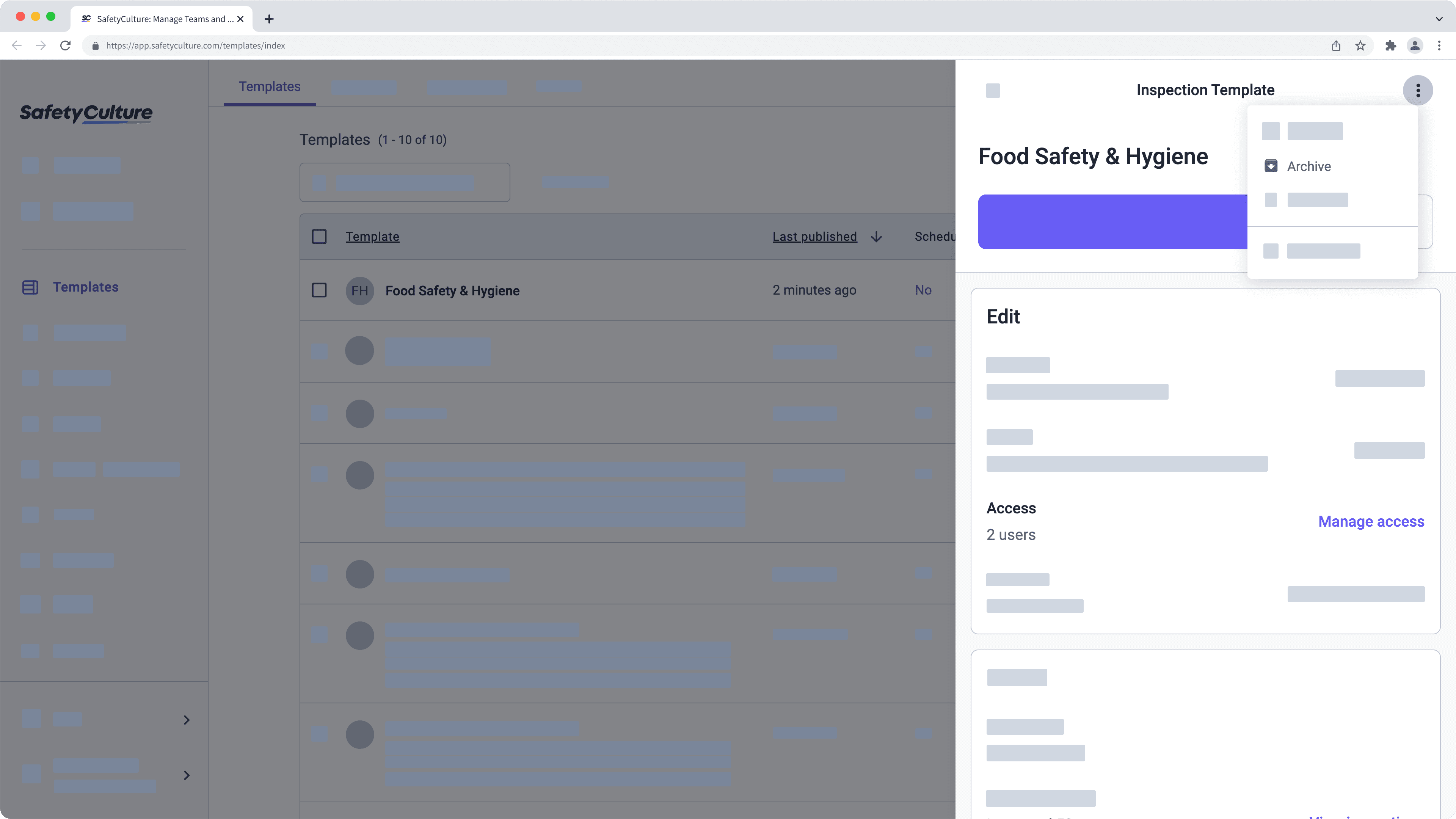 Check your template access level via the web app.