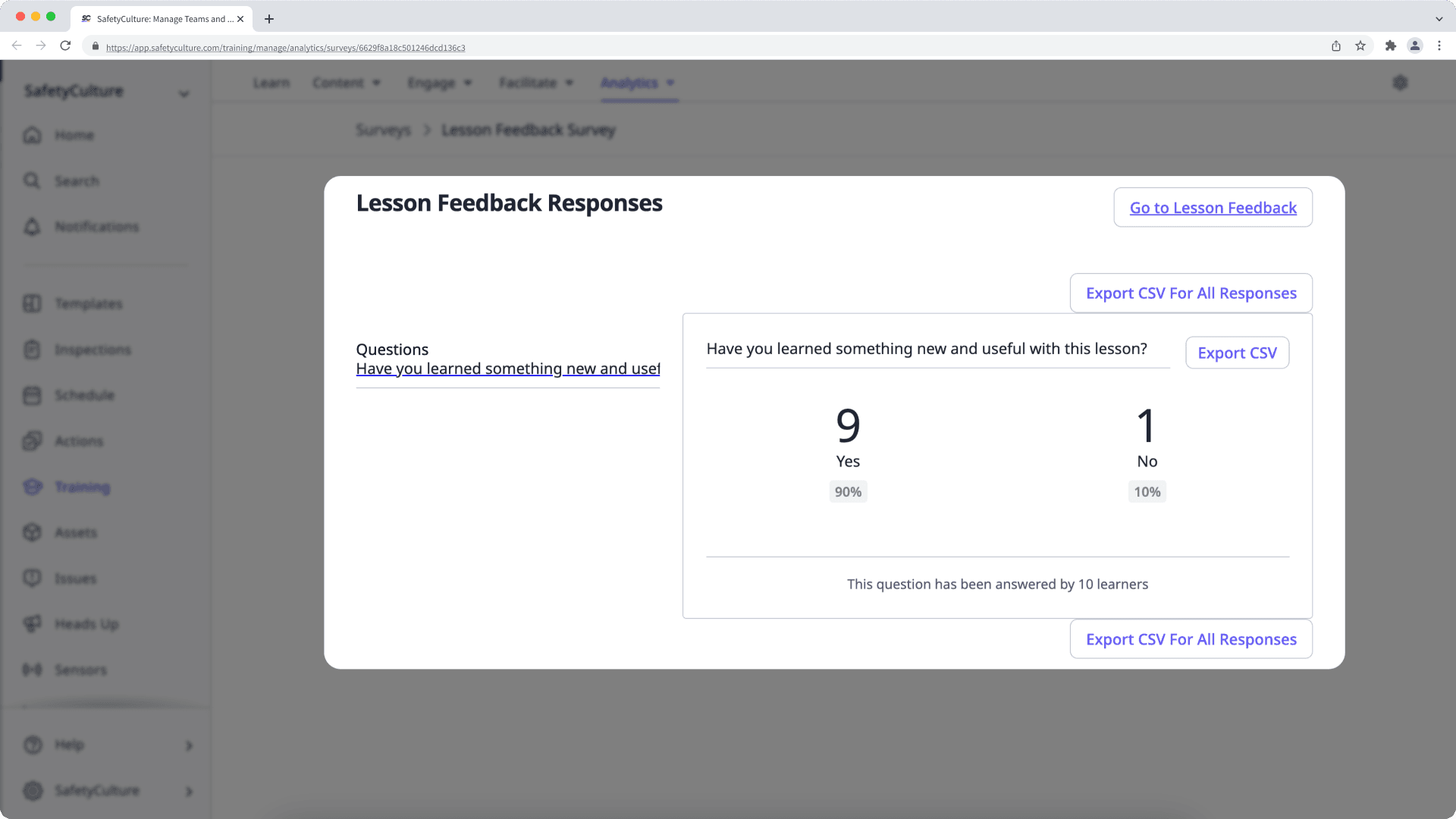 Ver las respuestas de la encuesta de formación a través de la aplicación web.
