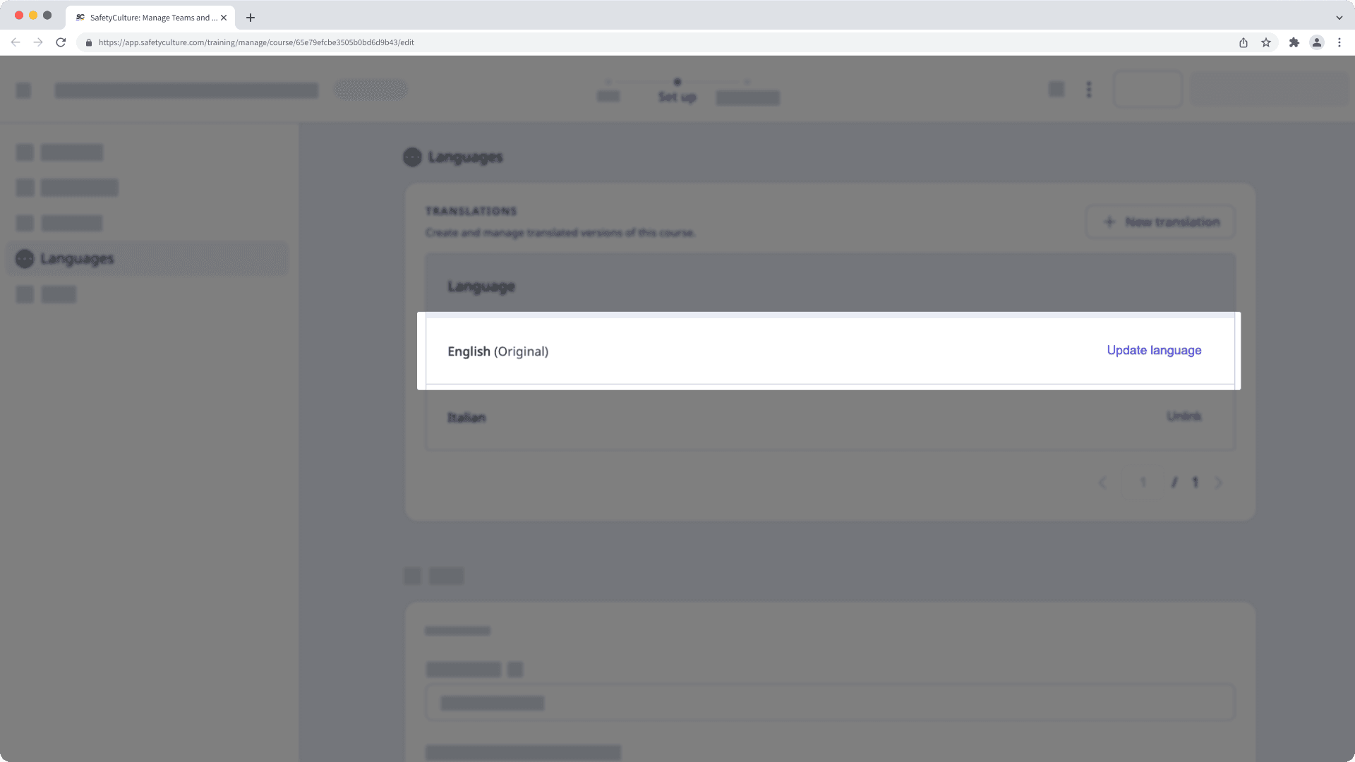 The selected language of a training course.