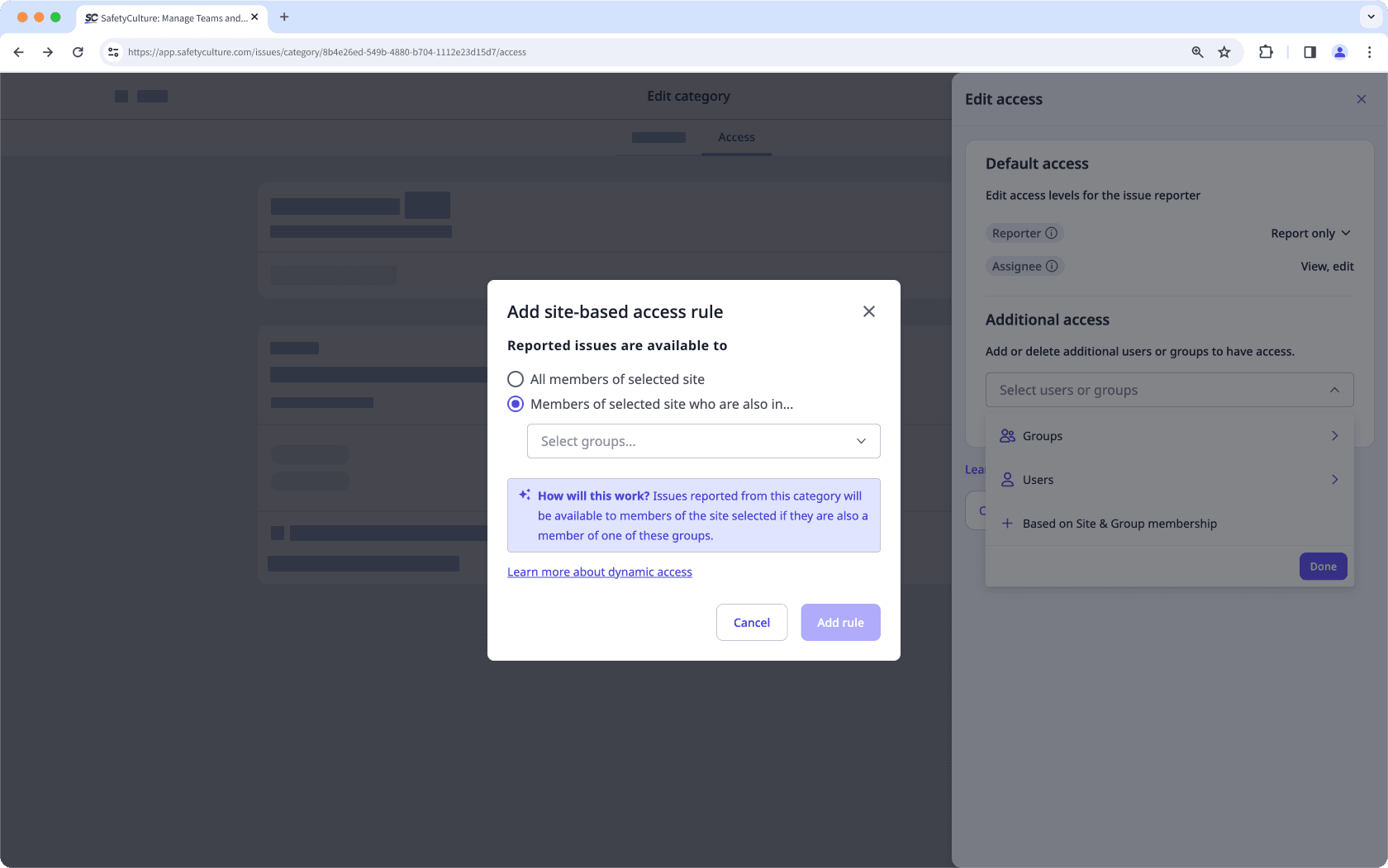 Mithilfe der Web-App dynamischen Zugriff auf Probleme einrichten.