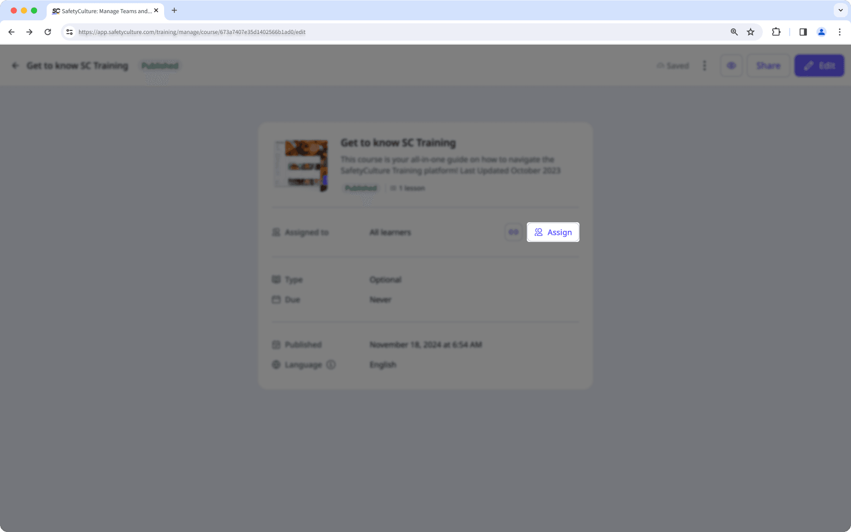Mithilfe der Web-App einen Schulungskurs zuweisen.