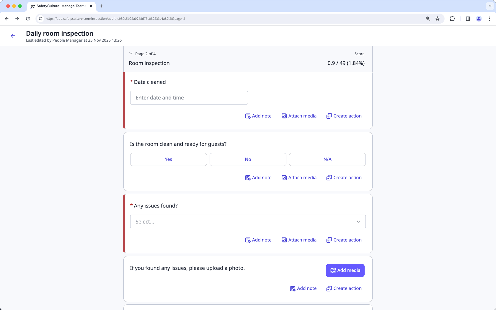Répondre aux questions facultative lors d'une inspection via l'application Web.