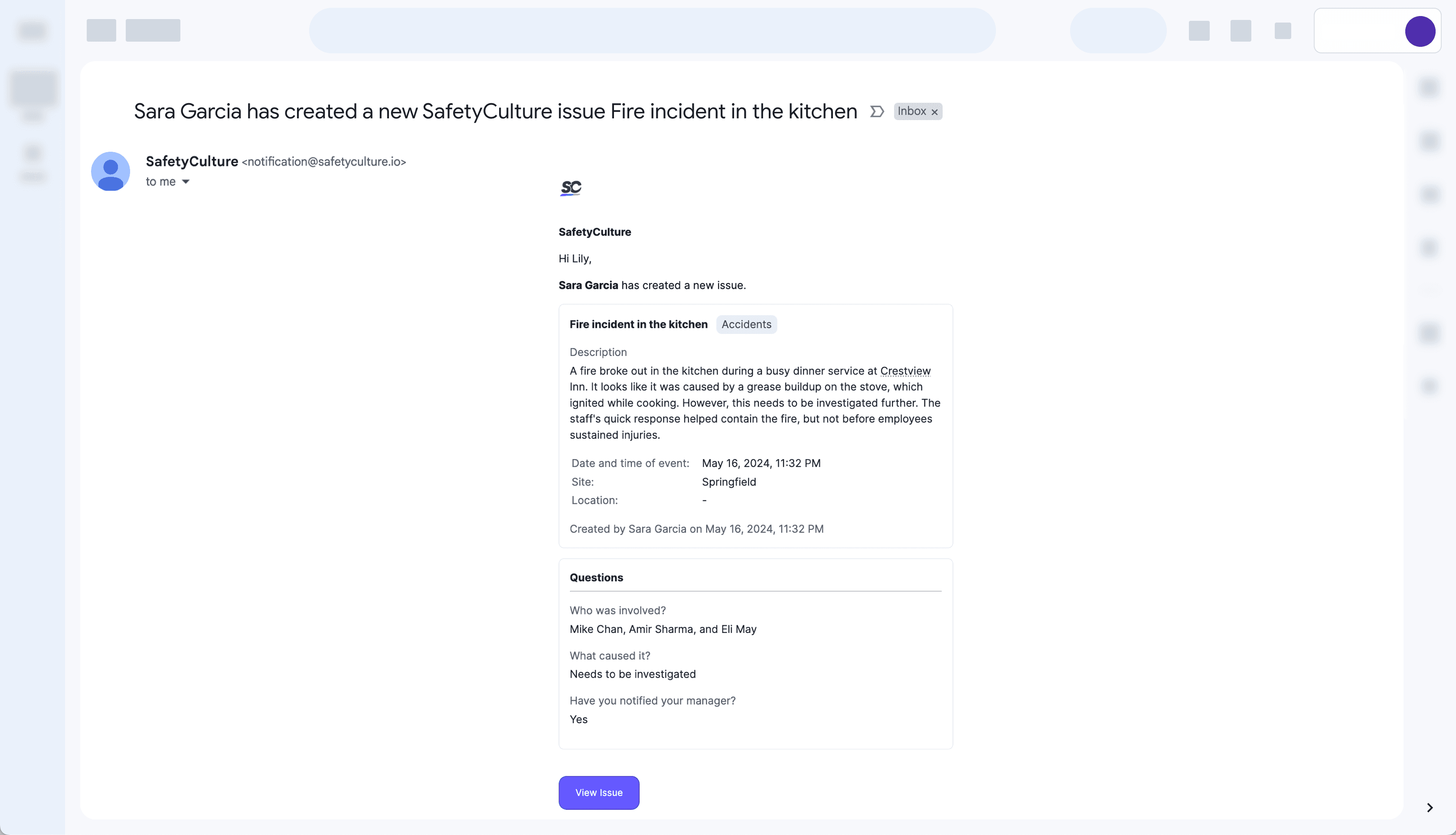 Beispiel einer detaillierten E-Mail-Benachrichtigung über Probleme ansehen.