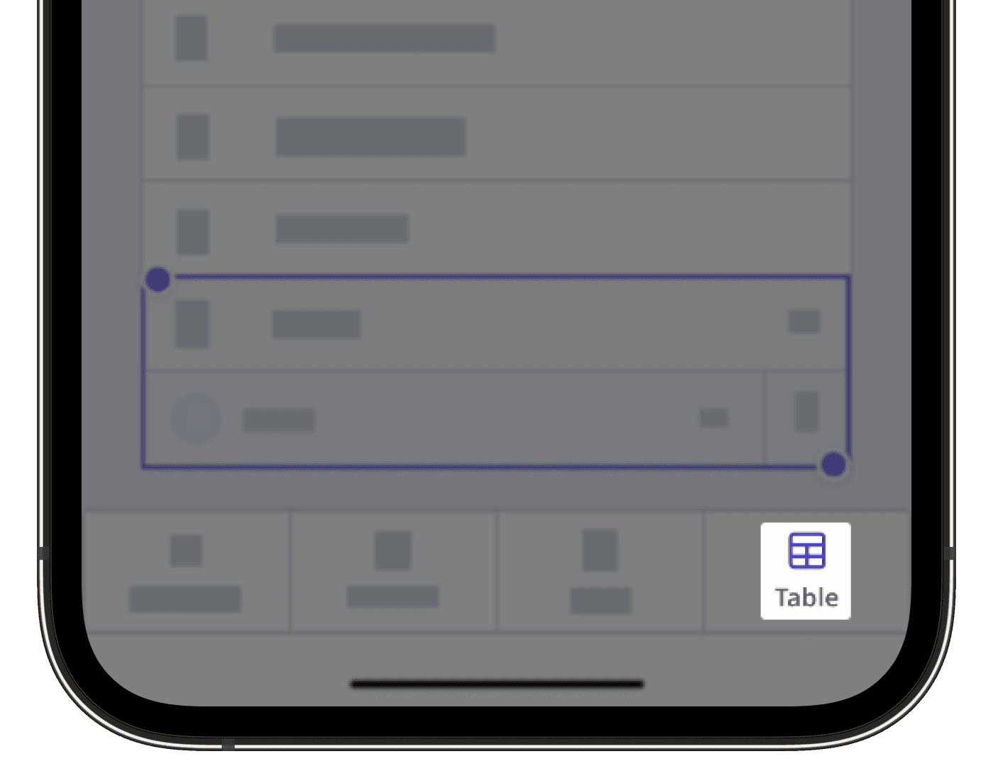 Add a table in a template via the mobile app.