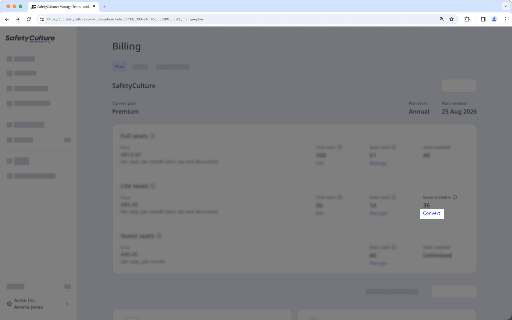 Page Facturation ouverte avec le bouton Convertir visible.