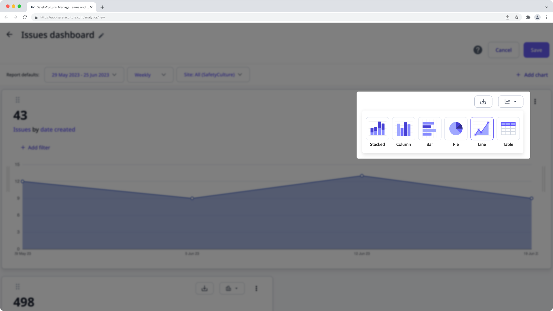 Change the chart type for an Analytics report chart via the web app.