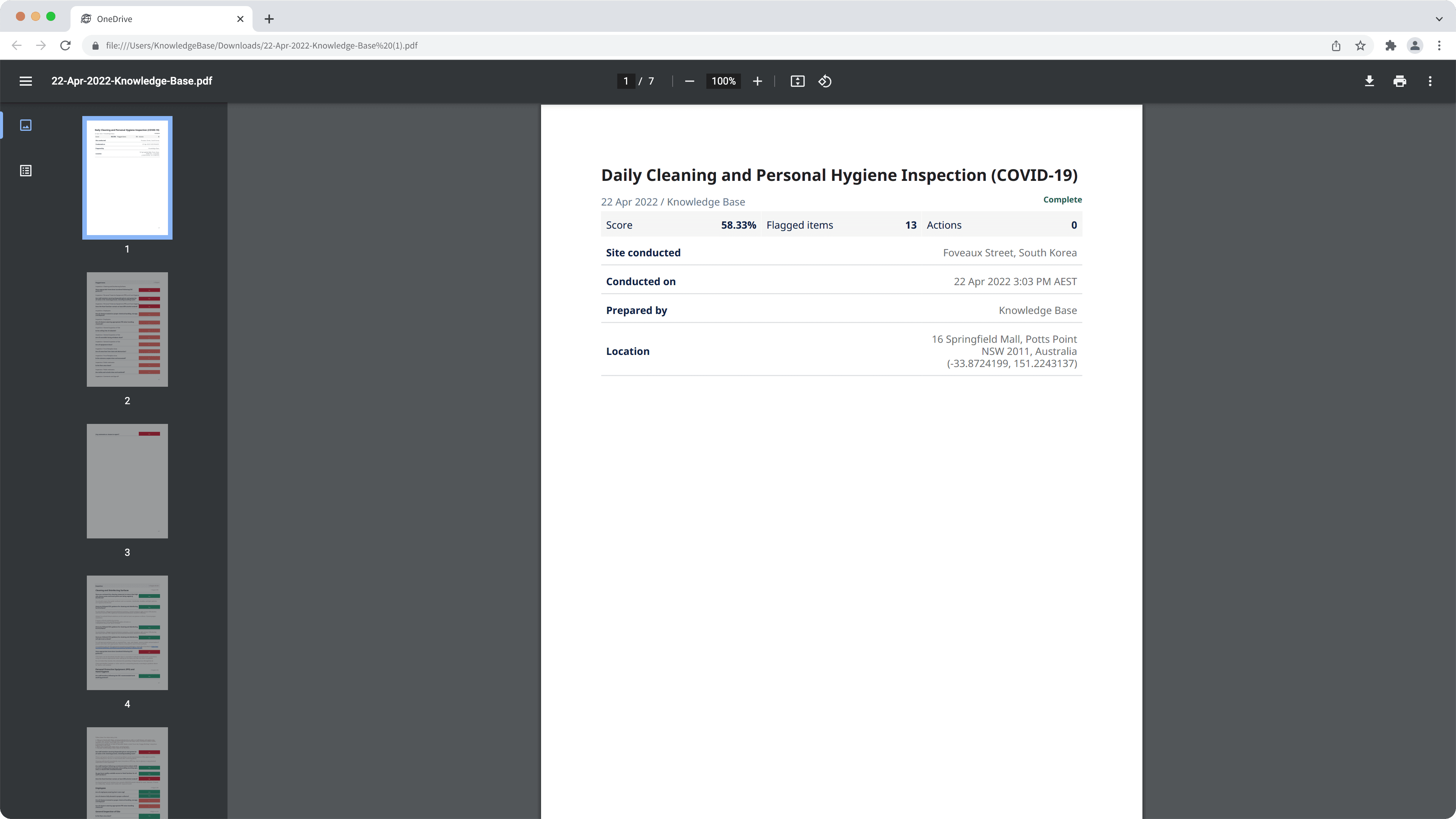 Einen Inspektionsbericht als PDF-Datei anzeigen.